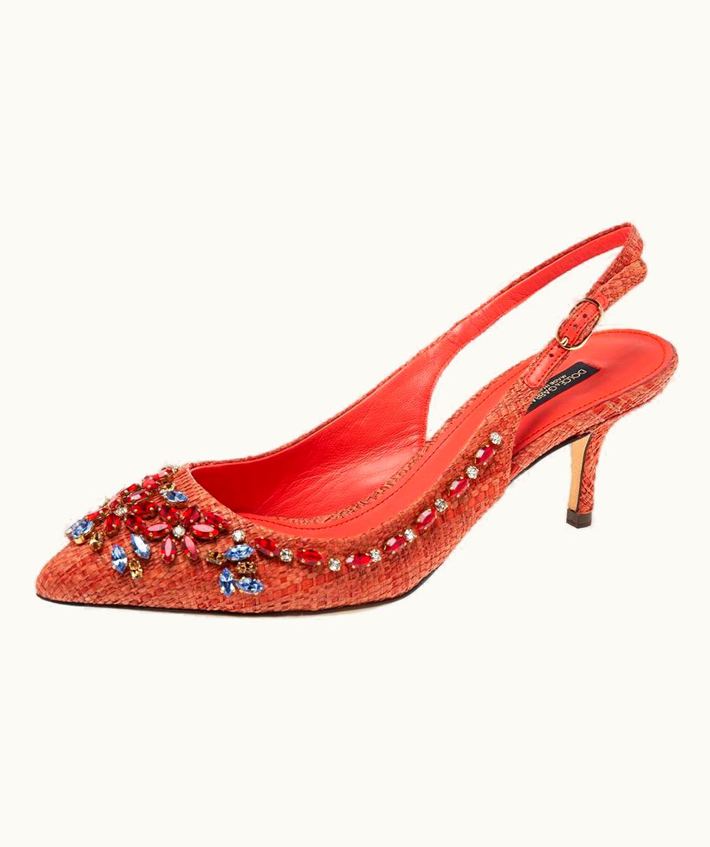 Dolce & Gabbana Dolce & Gabbana Red Raffia Crystal Embellished Slingback Sandals UZ0609798