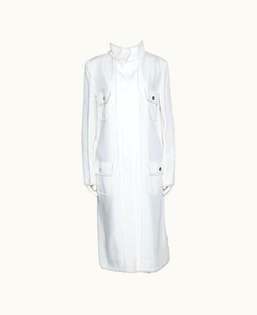 Dolce & Gabbana Dolce & Gabbana Ivory Fringed Button Front Mid Length Coat