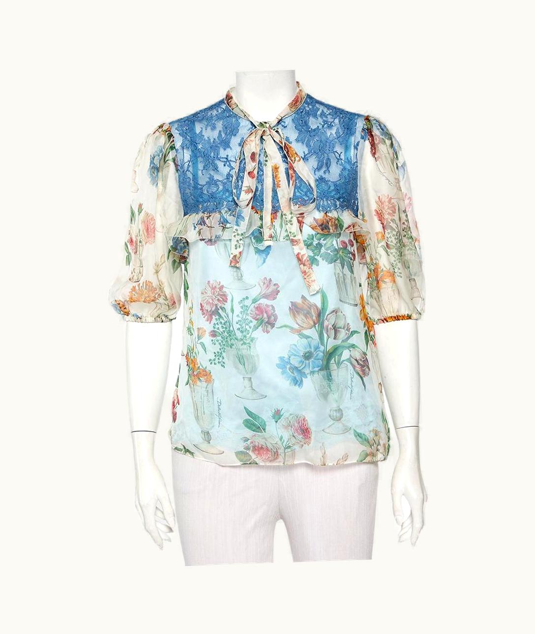 Dolce & Gabbana Dolce & Gabbana Multicolor Silk & Lace Neck Tie Detail Top