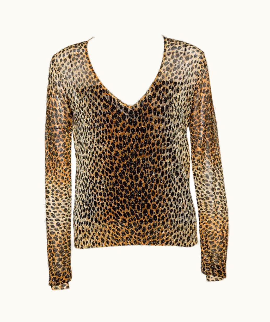 Dolce & Gabbana Dolce & Gabbana Leopard Print Lurex Knit Sheer Fitted Top