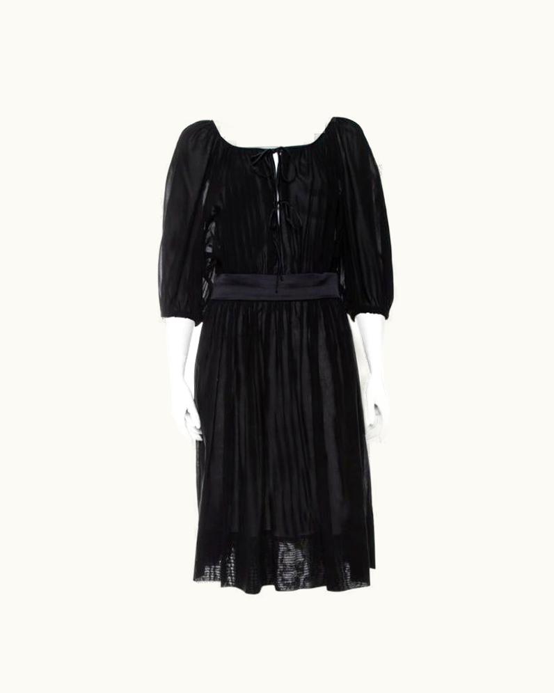Dolce & Gabbana Dolce & Gabbana Black Cotton Belt Detail Flared Midi Dress