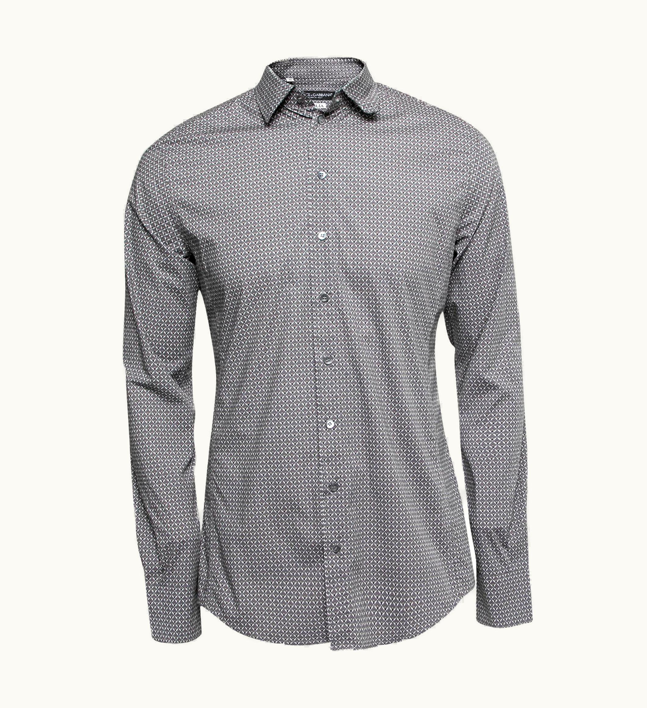 Dolce & Gabbana Dolce & Gabbana Grey Printed Cotton Sicilia Button Front Shirt