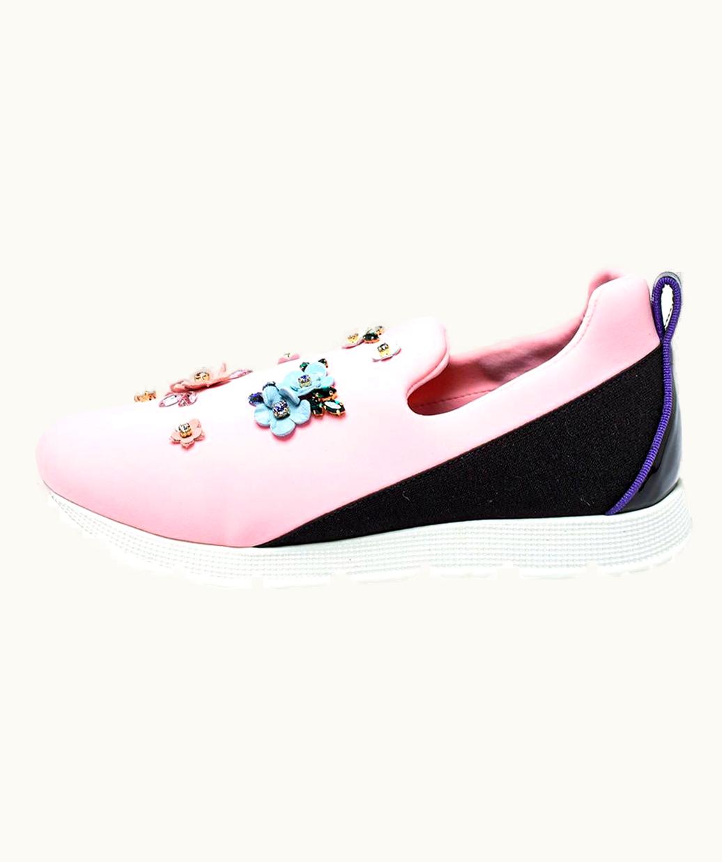 Dolce & Gabbana Dolce & Gabbana Pink Neoprene Embellished Slip On Sneakers