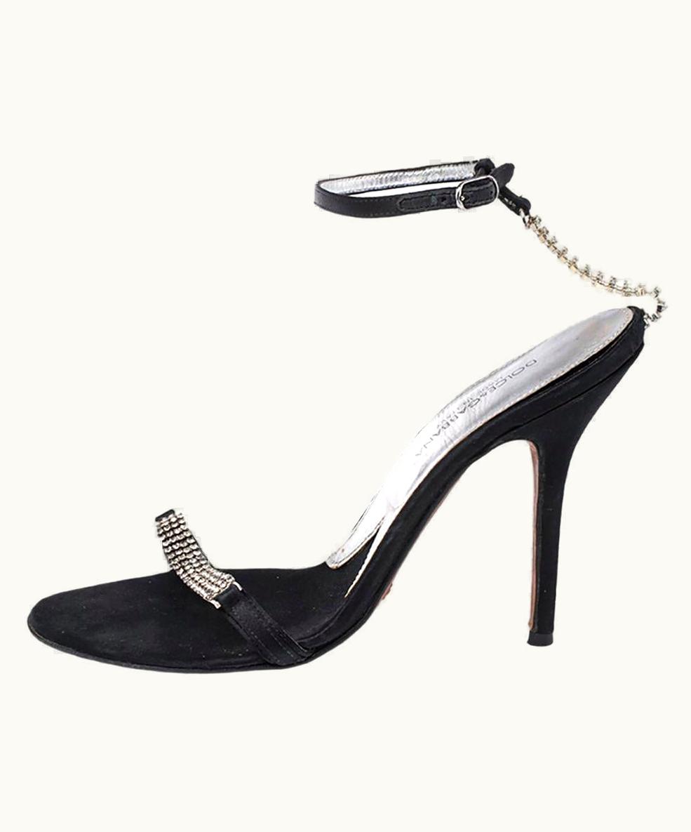 Dolce & Gabbana Dolce & Gabbana Black Satin Embellished Ankle Strap Sandals