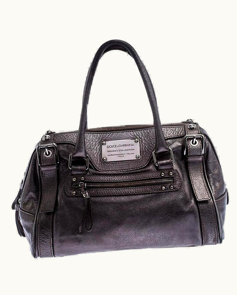 Dolce & Gabbana Dolce & Gabbana Metallic Grey Leather Miss Easy Way Boston Bag