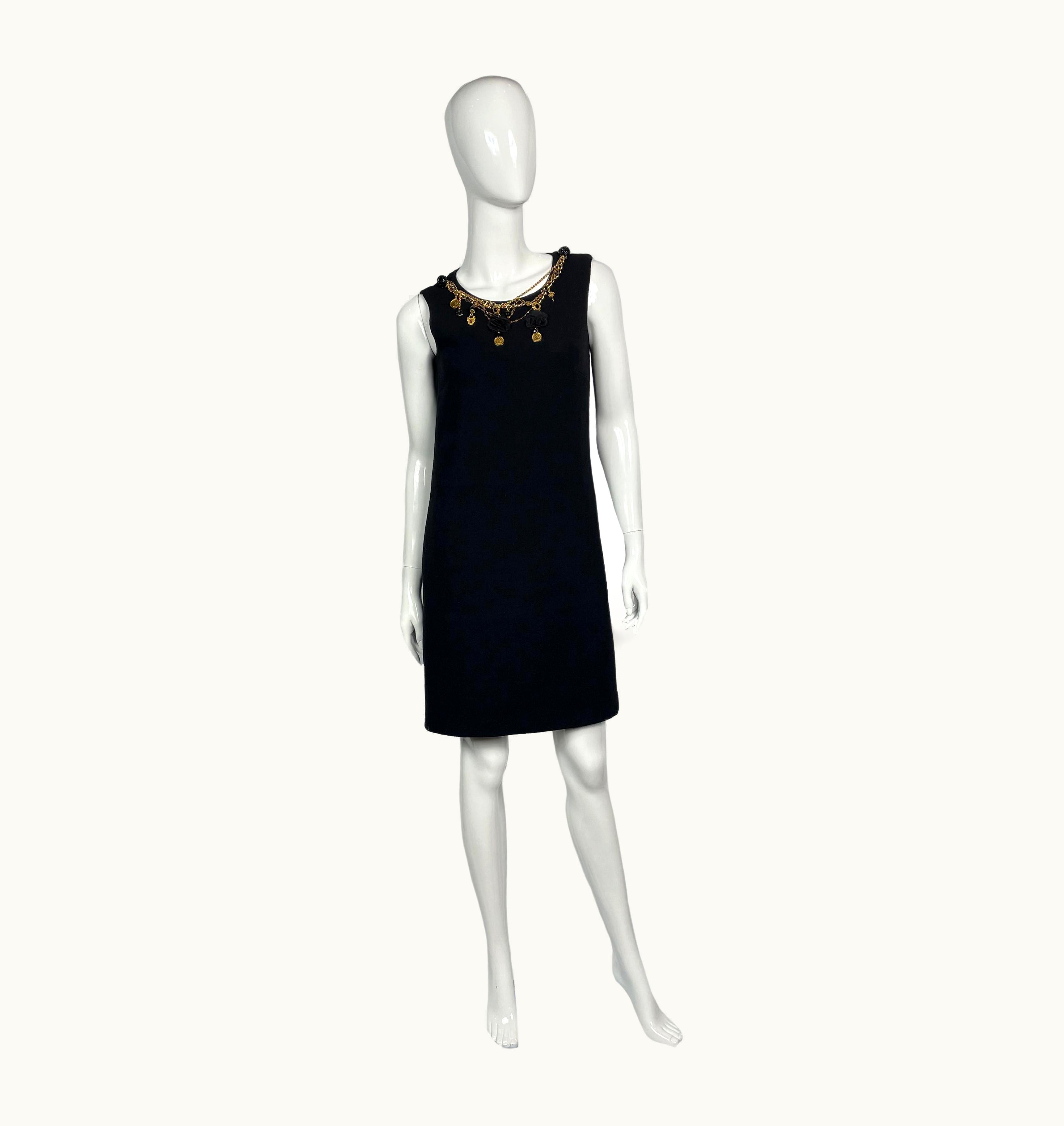 Dolce & Gabbana Dolce&Gabbana Black Wool Mini Dress With Medallions Necklace, 2010s