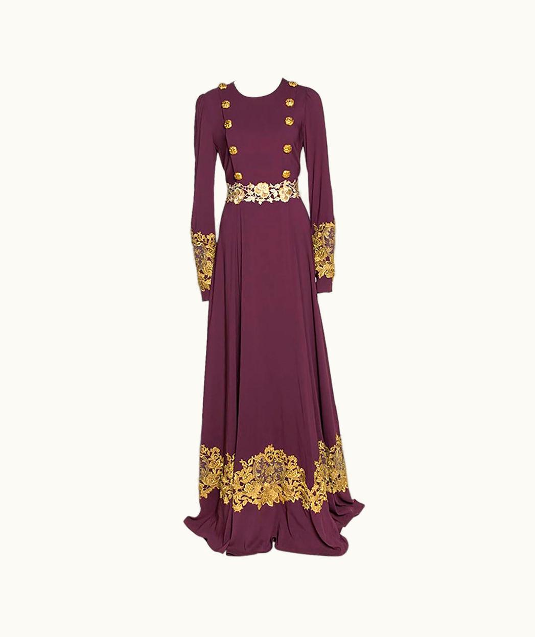 Dolce & Gabbana Dolce & Gabbana Bordeaux Stretch Crepe Lurex Lace Trim Gown