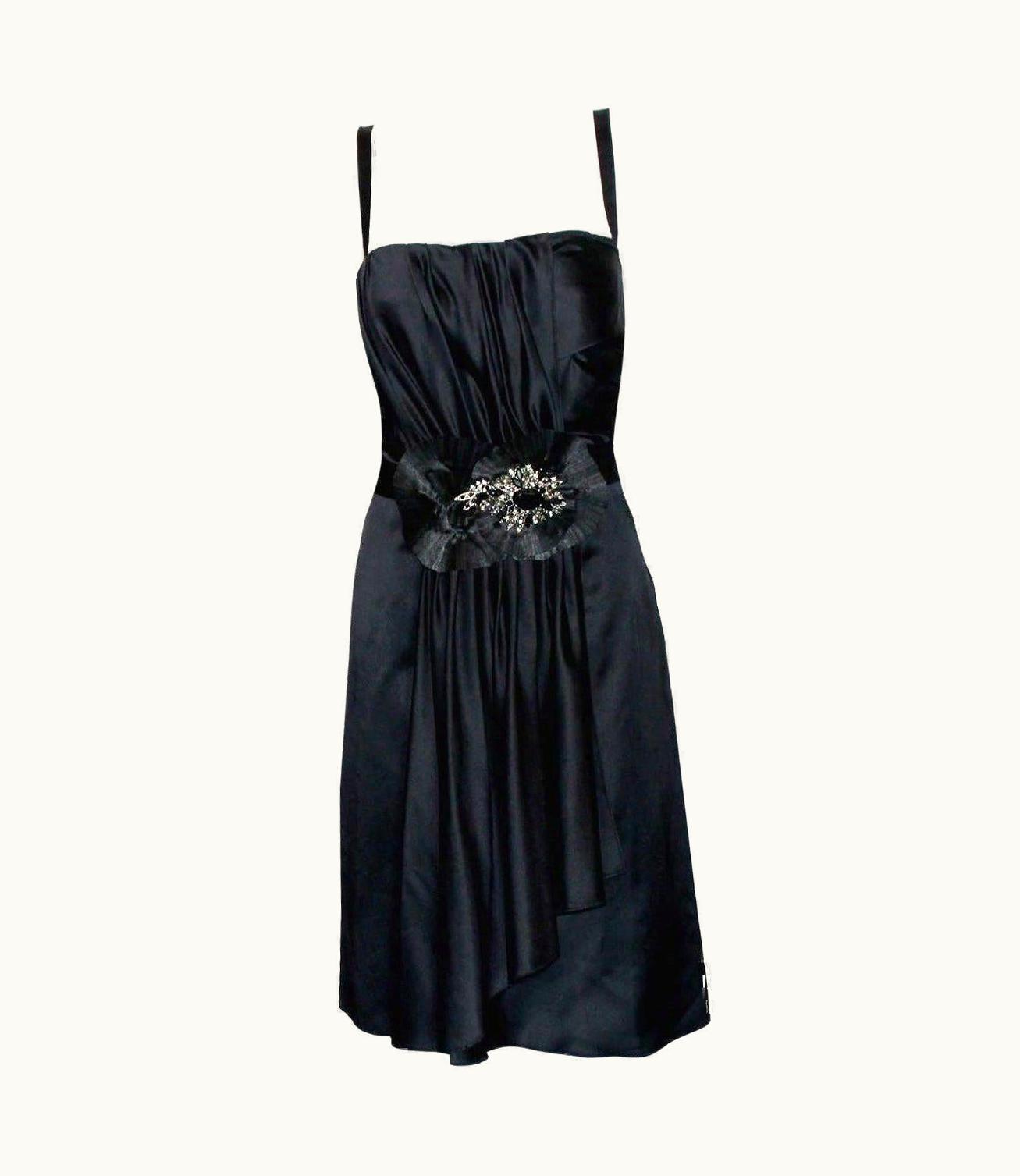 Dolce & Gabbana Black Dolce Gabbana Draped Corset Dress With Jeweled Crystals Ornament