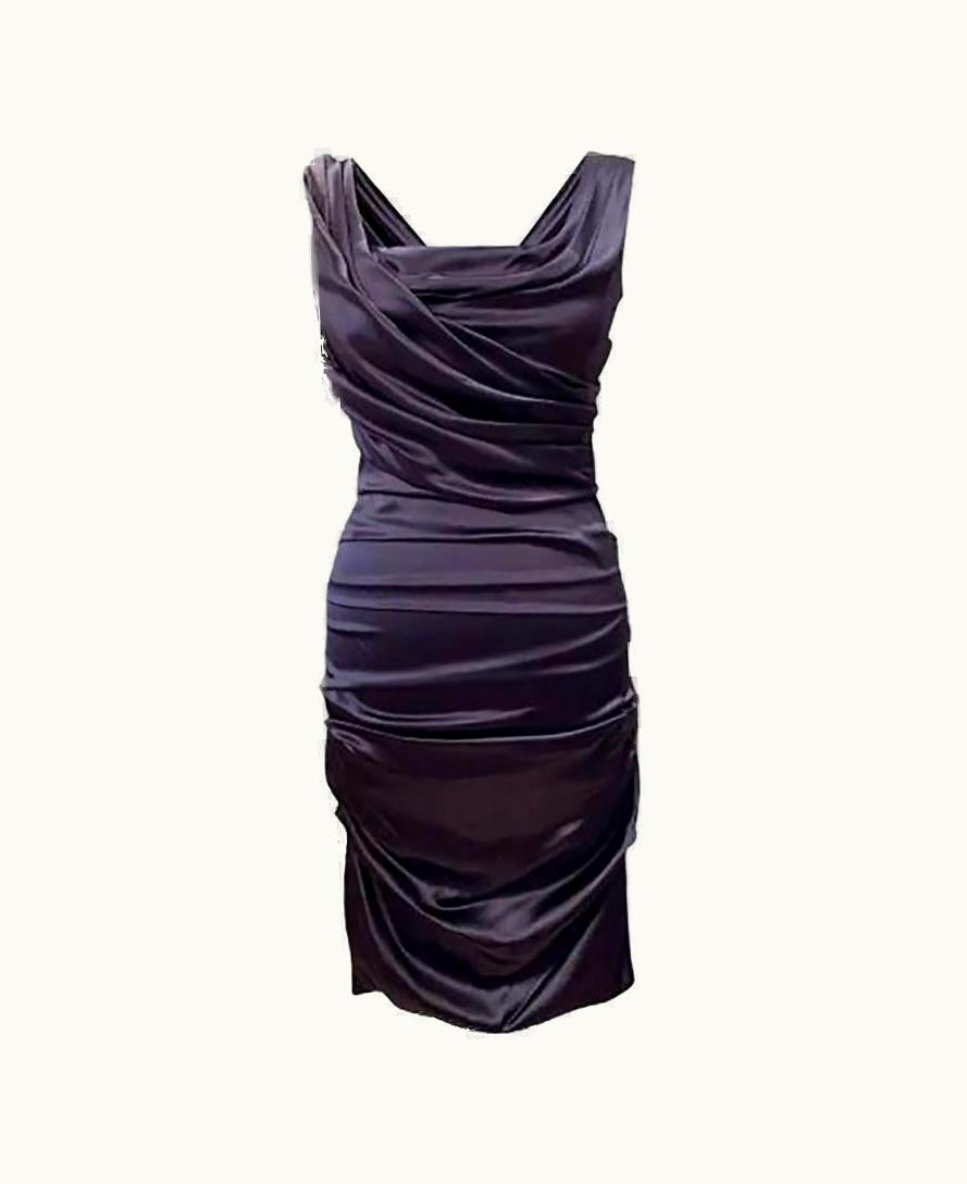 Dolce & Gabbana Dolce&Gabbana Black Ruched Satin Coctail Mini Dress