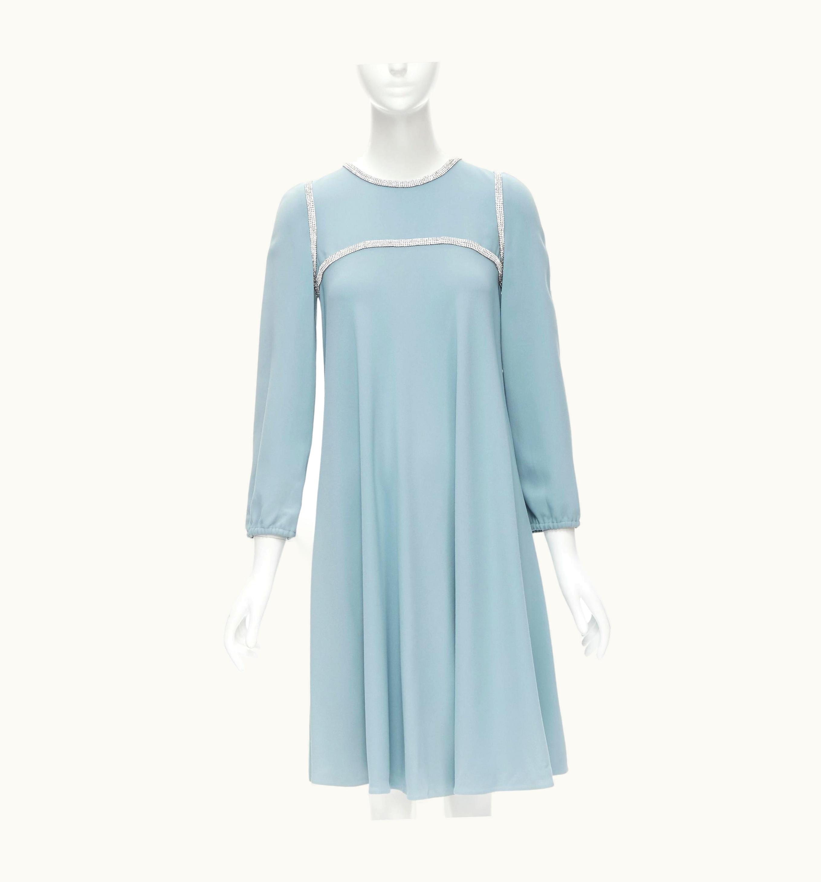 Dolce & Gabbana Dolce Gabbana Dusty Blue Silk Crepe Crystal Embellished Dress