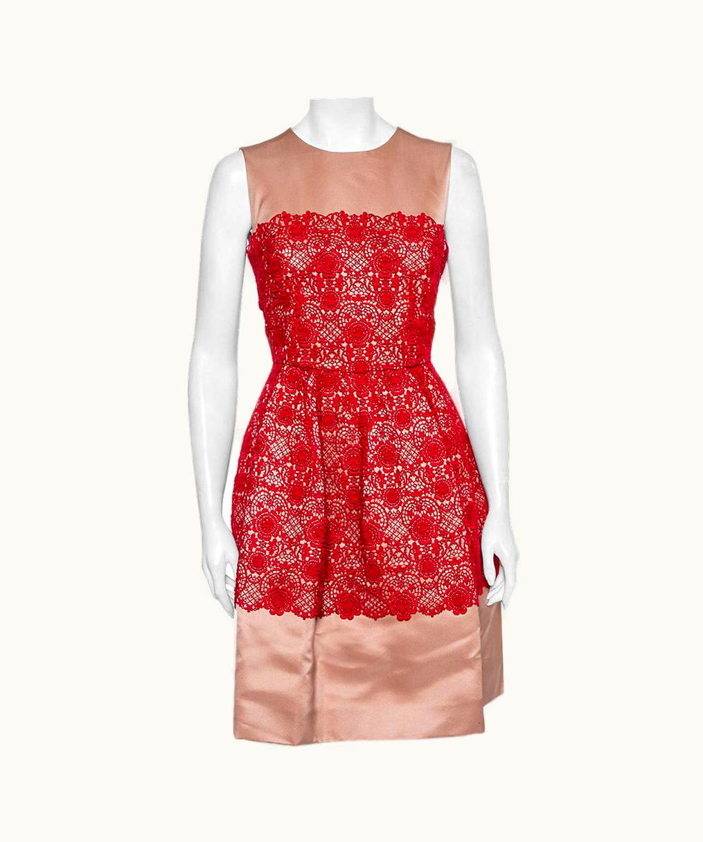 Dolce & Gabbana Dolce & Gabbana Beige Satin Lace Trim Detail Sleeveless Mini Dress