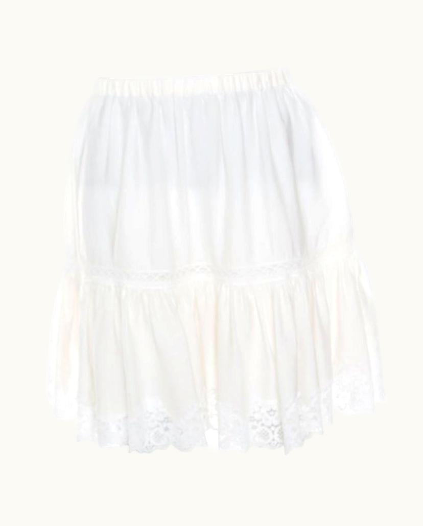Dolce & Gabbana Dolce & Gabbana Cream Crinkled Cotton Silk Lace Insert Tiered Skirt