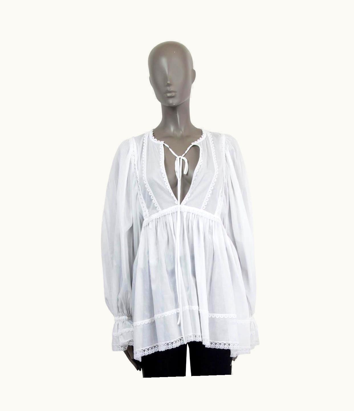 Dolce & Gabbana Dolce & Gabbana White Cotton Lace Trim Voile Tunic Blouse Shirt