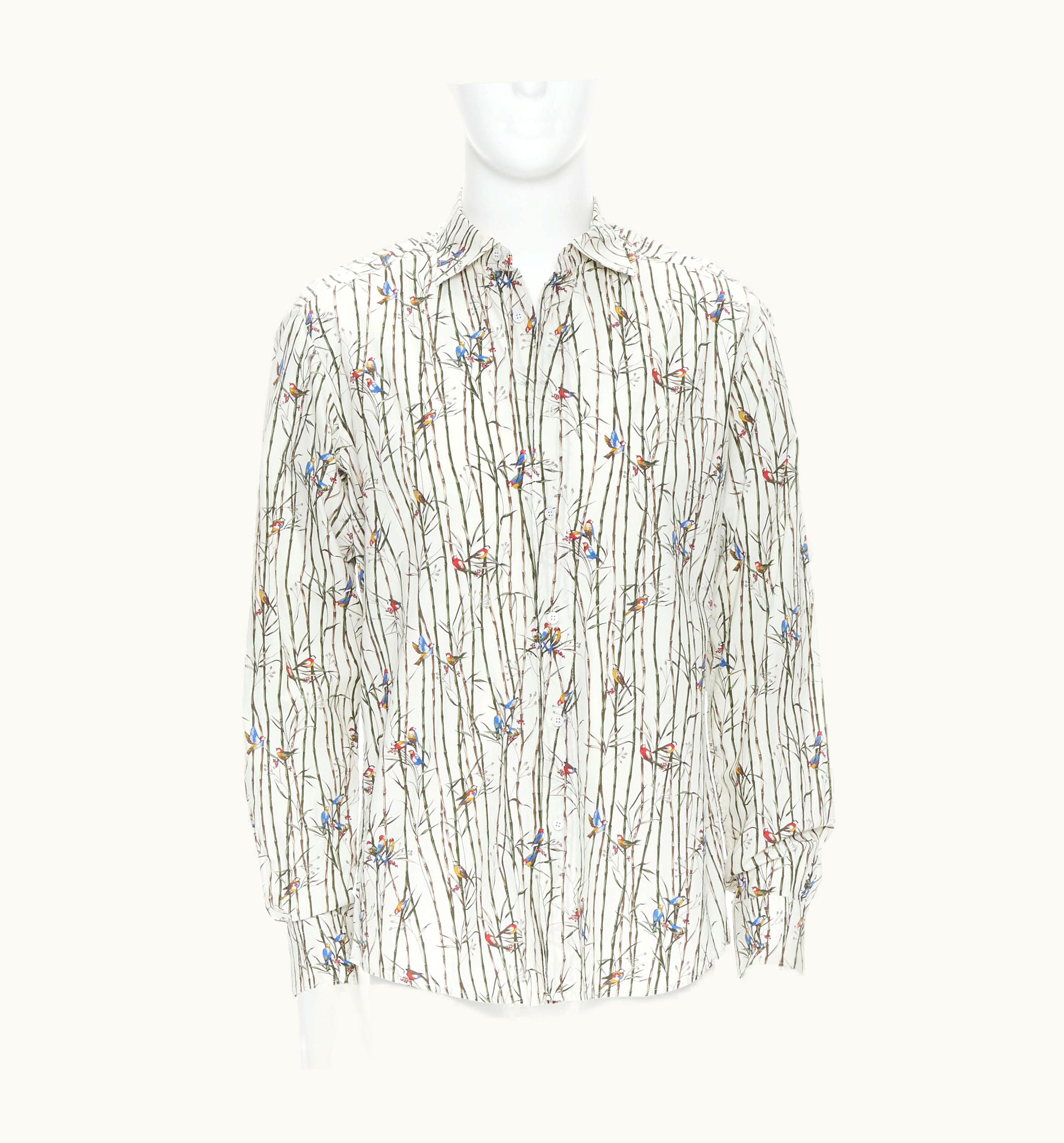 Dolce & Gabbana Dolce Gabbana White Sparrow Bird Bamboo Print Cotton Shirt