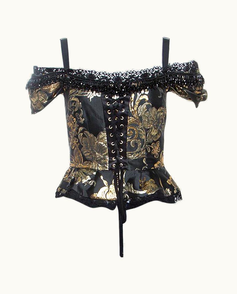 Dolce & Gabbana Dolce & Gabbana Black And Gold Jacquard Off Shoulder Corset Top