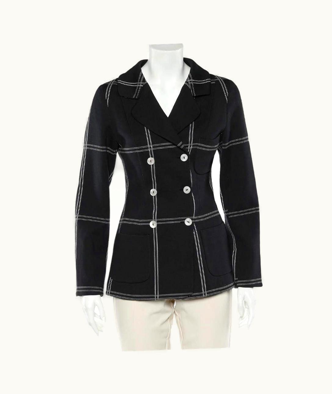 Dolce & Gabbana Dolce & Gabbana Vintage Black Checkered Cotton Knit Double Breasted Blazer UZ0609881