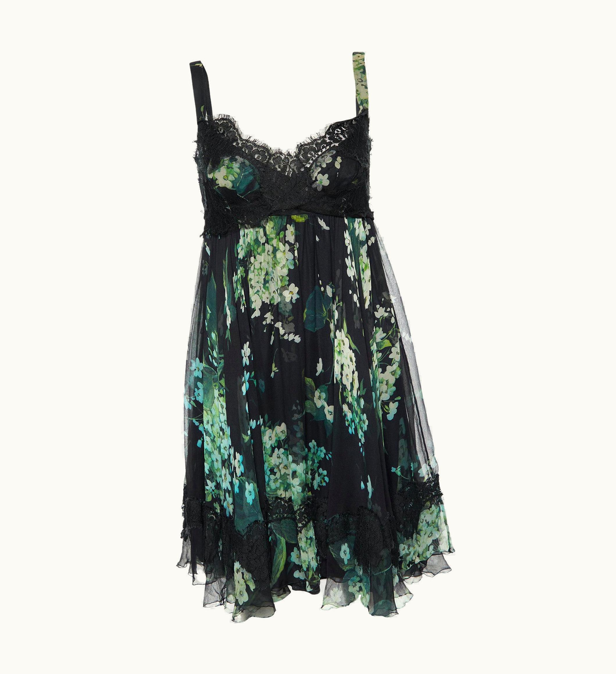 Dolce & Gabbana Dolce & Gabbana Black/Green Floral Print Silk Blend Sleeveless Dress