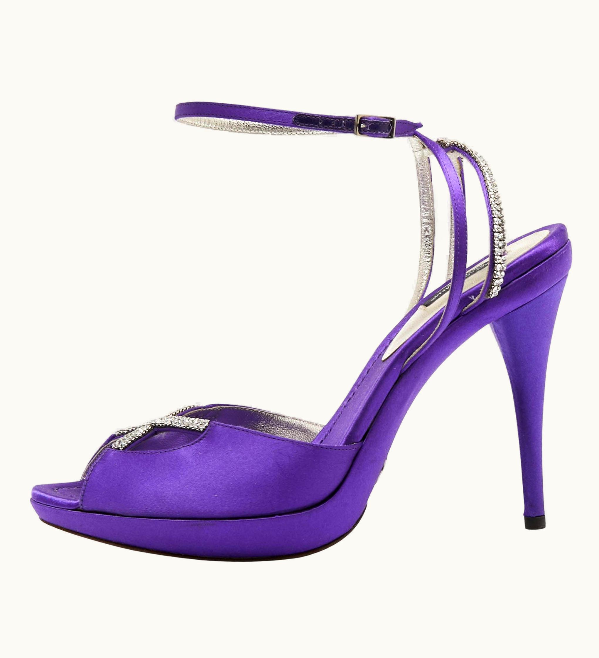 Dolce & Gabbana Dolce & Gabbana Purple Satin Crystal Ankle Strap Platform Sandals