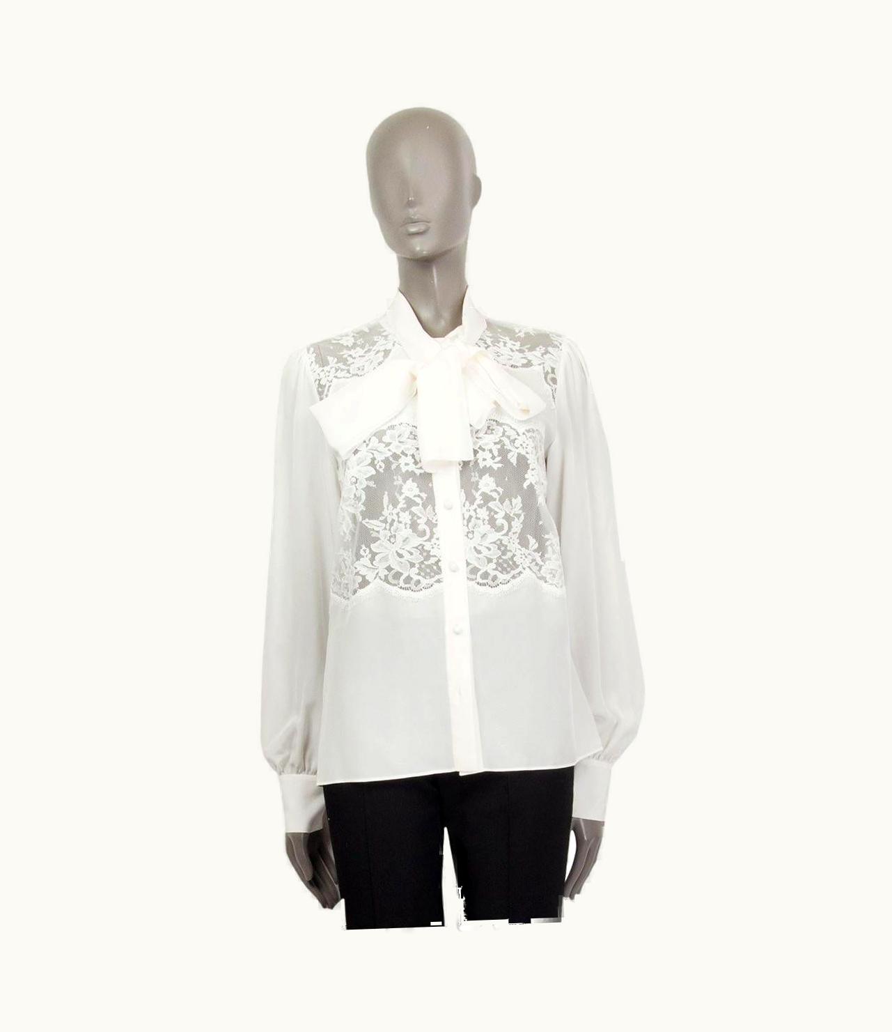 Dolce & Gabbana Dolce & Gabbana White Silk Lace Pussy Bow Blouse Shirt