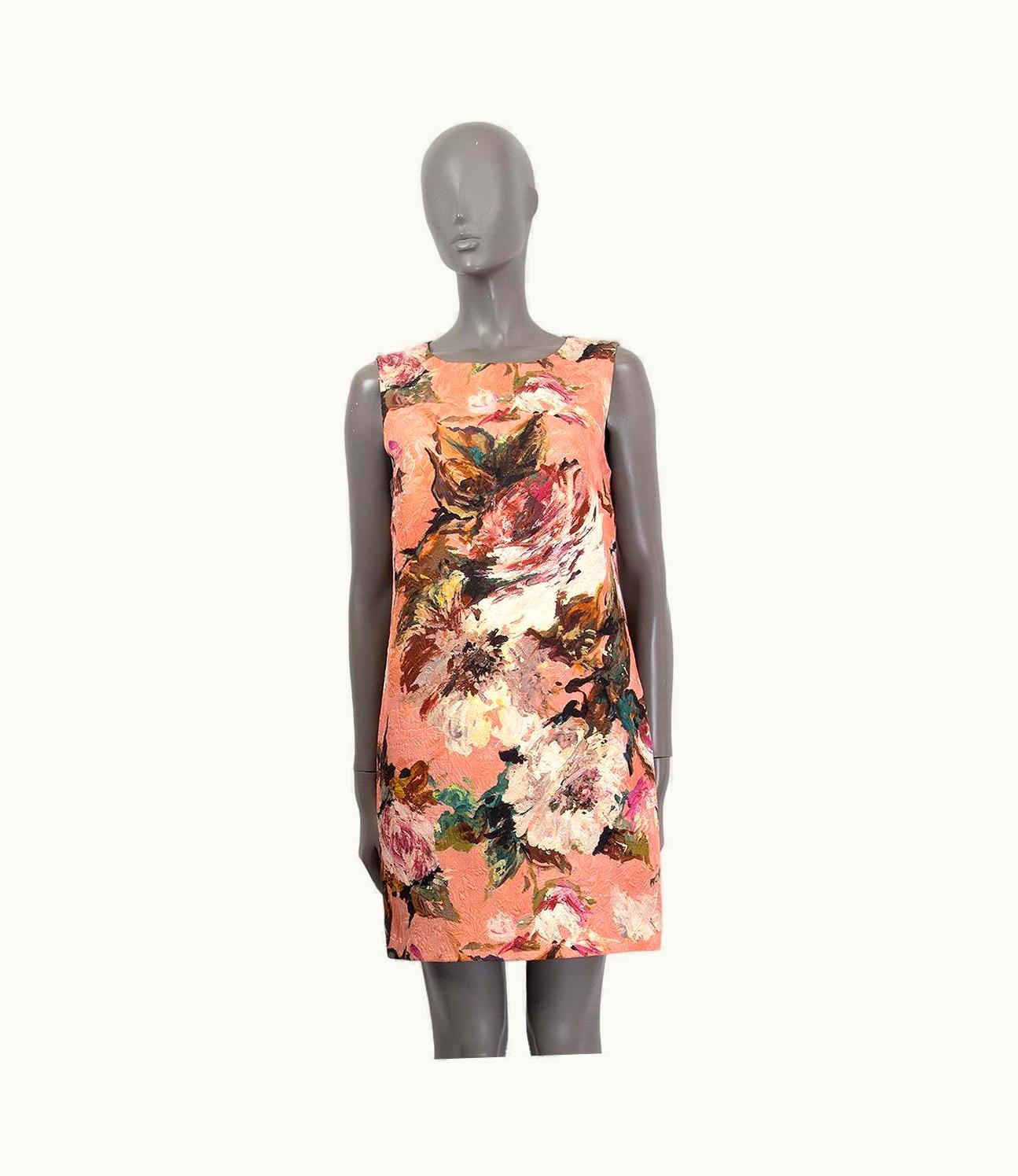 Dolce & Gabbana Dolce & Gabbana Nude Pink Wool Blend Floral Jacquard Sleeveless Dress