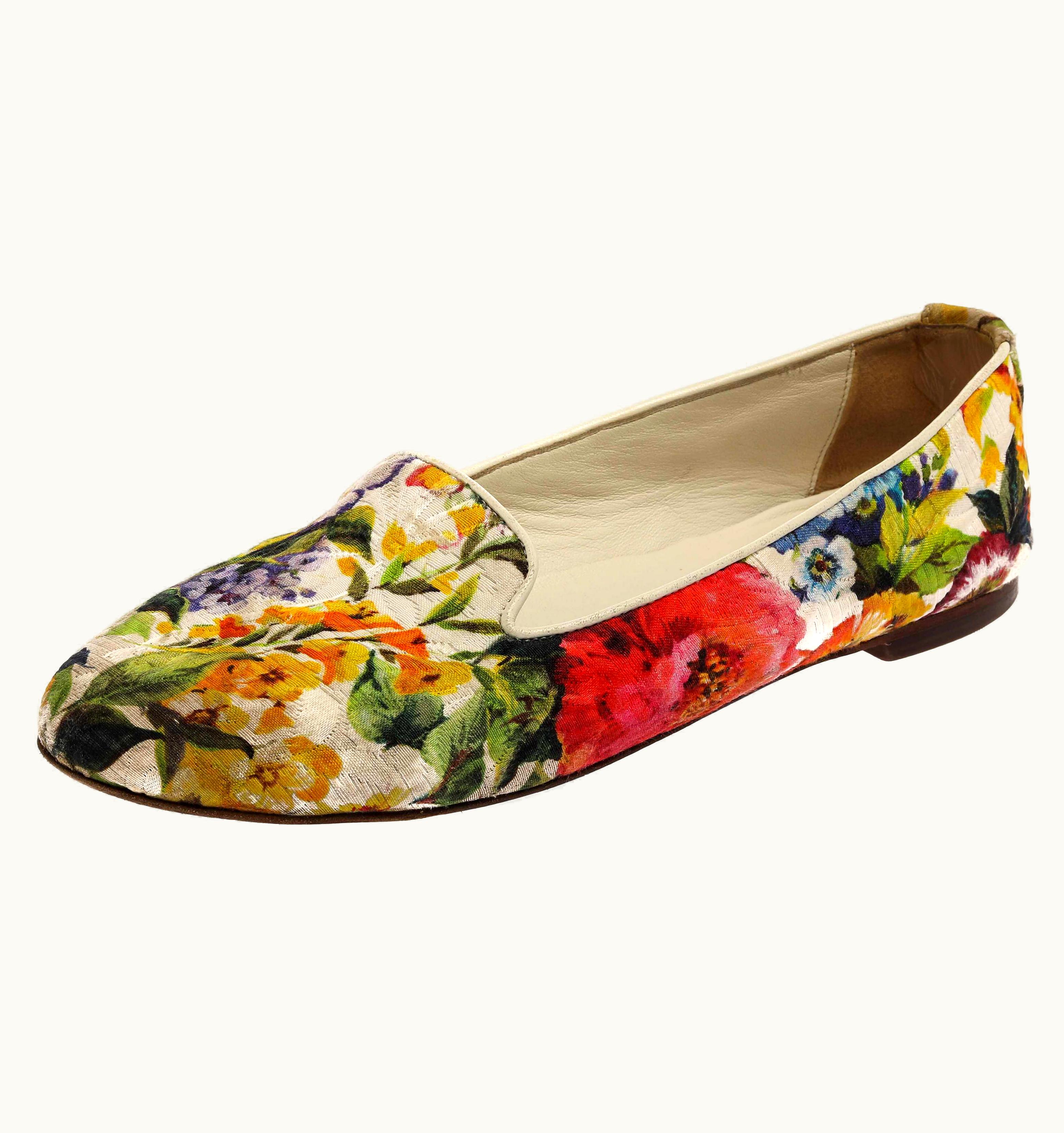 Dolce & Gabbana Dolce & Gabbana Multicolor Floral Print Brocade Flat Smoking Slippers UZ0609896