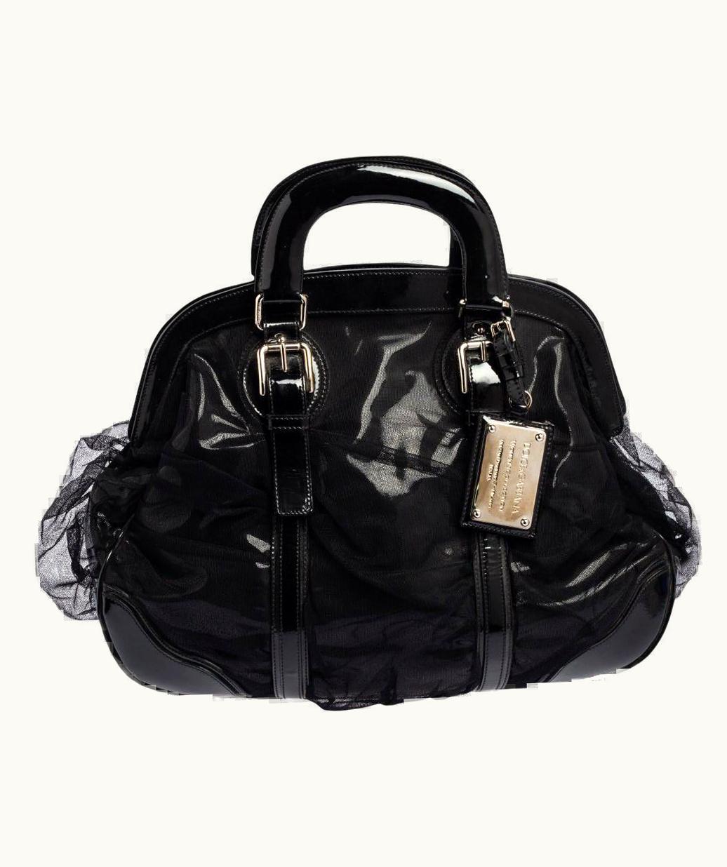 Dolce & Gabbana Dolce & Gabbana Black Lace And Patent Leather Miss Romantique Dome Satchel
