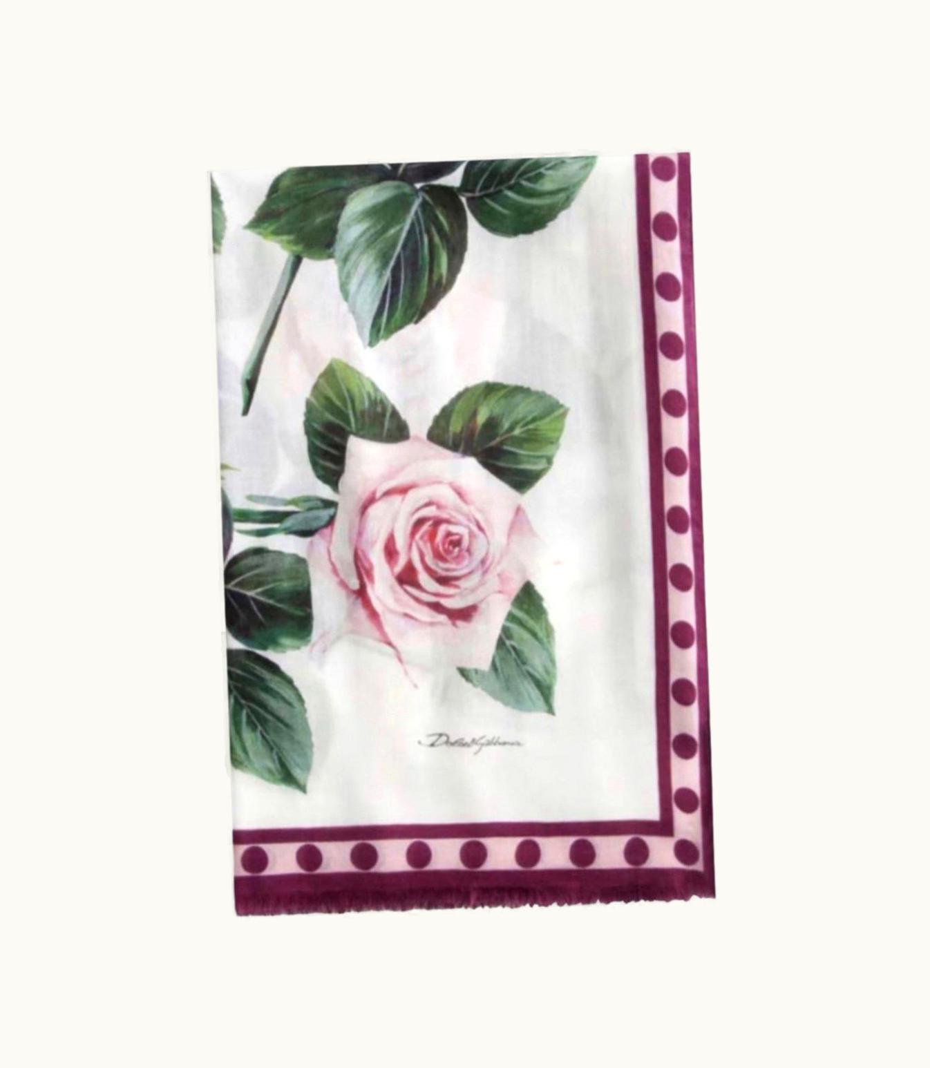 Dolce & Gabbana Dolce & Gabbana White Tropical Rose Cashmere Modal Blend Scarf Wrap Pareo UZ0609907