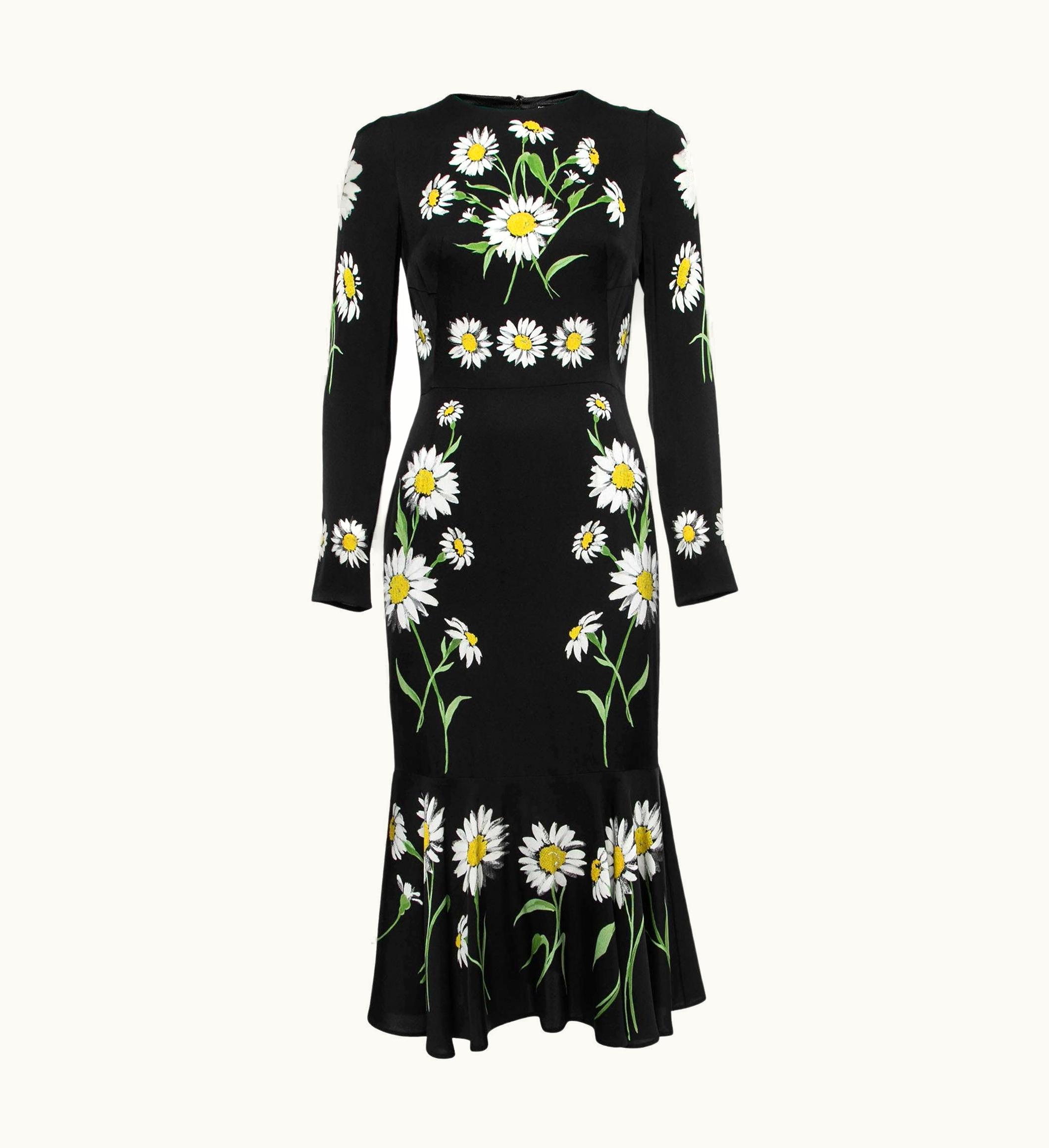 Dolce & Gabbana Dolce & Gabbana Black Floral Printed Silk Long Sleeve Dress