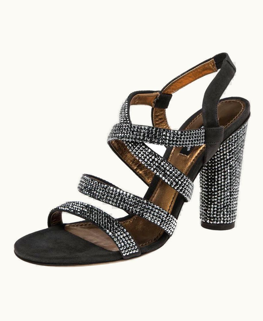 Dolce & Gabbana Dolce & Gabbana Dark Grey Suede Crystal Embellished Strappy Sandals