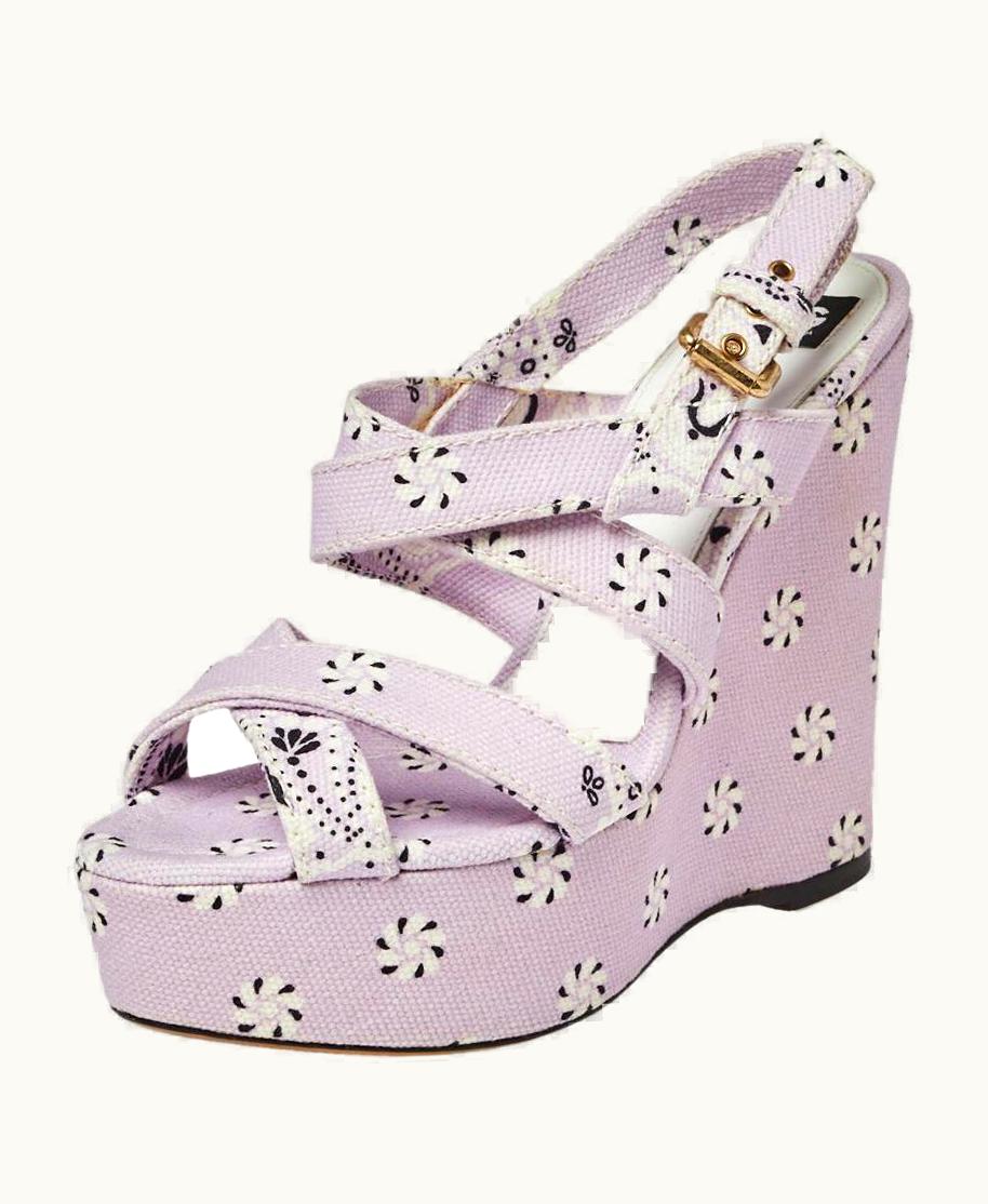 Dolce & Gabbana Dolce & Gabbana Floral Print Canvas Wedge Platform Slingback Sandals