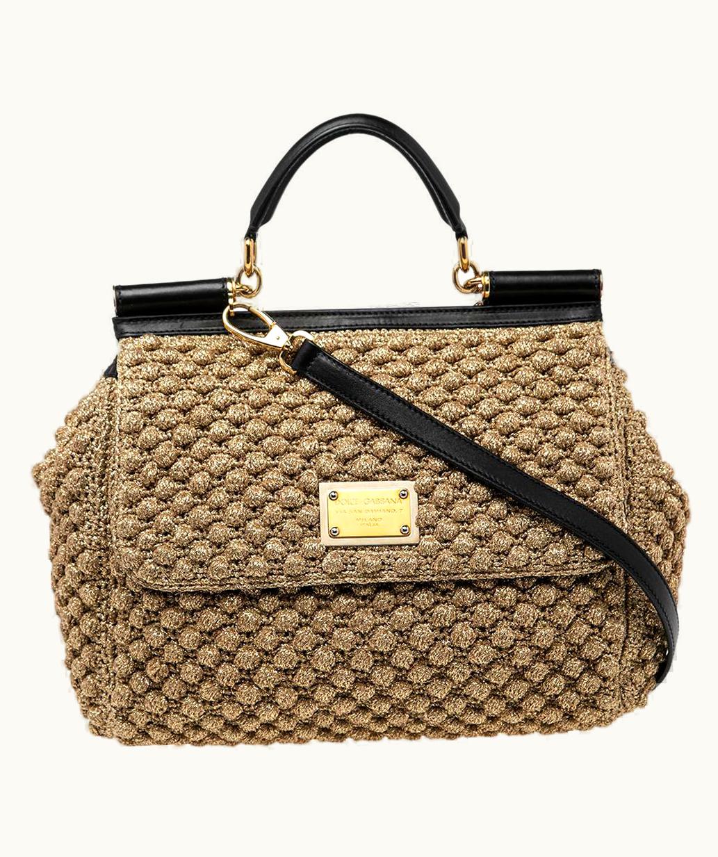 Dolce & Gabbana Dolce & Gabbana Metallic Gold Crochet Large Miss Sicily Top Handle Bag