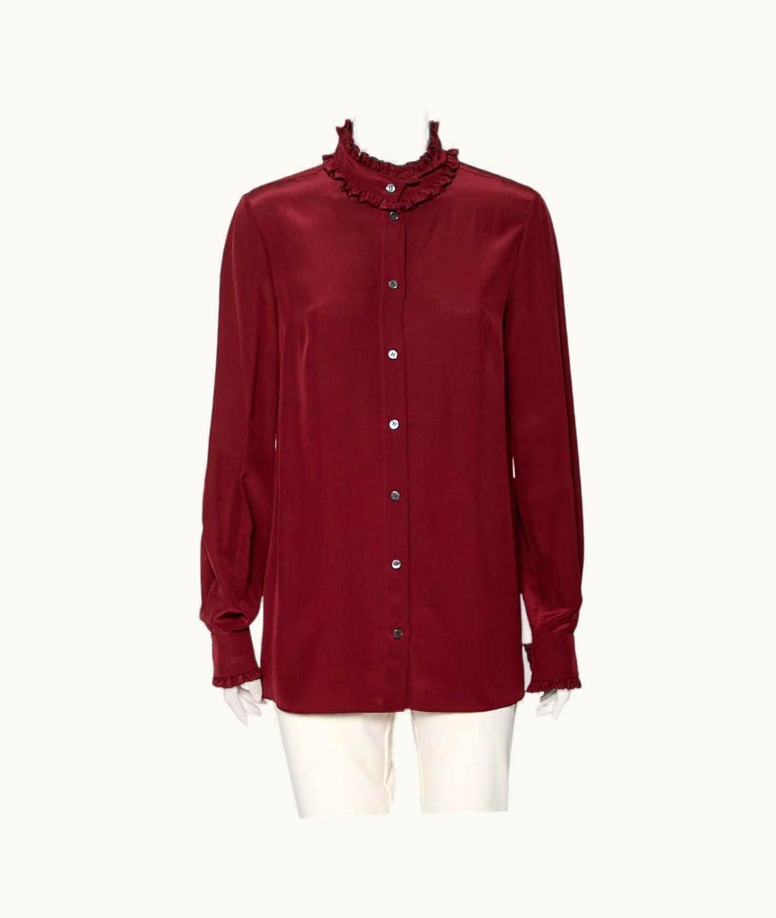 Dolce & Gabbana Dolce & Gabbana Burgundy Silk Ruffle Trim Detailed Button Front Shirt