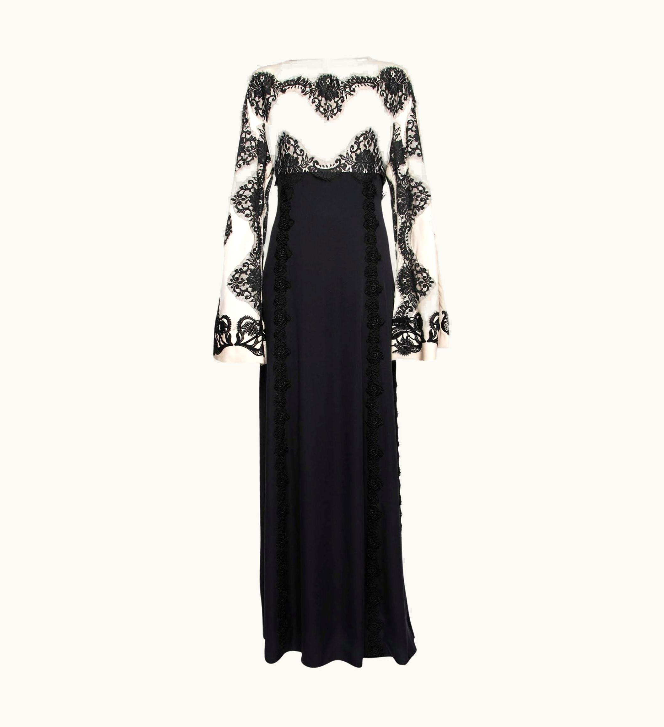 Dolce & Gabbana Dolce & Gabbana Black & Beige Silk Lace Embellishment Detail Long Dress
