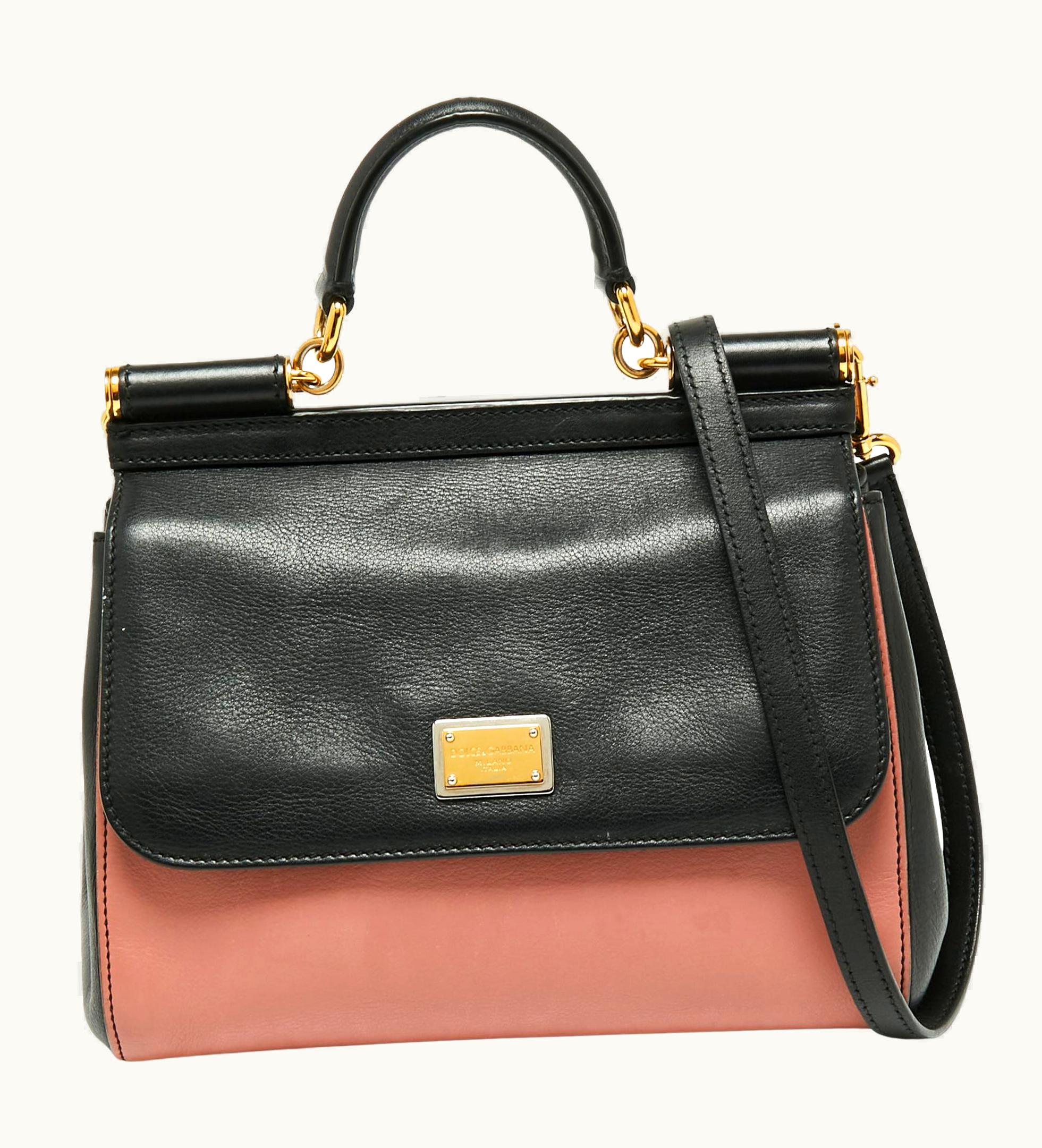 Dolce & Gabbana Dolce & Gabbana Black/Beige Leather Medium Miss Sicily Top Handle Bag