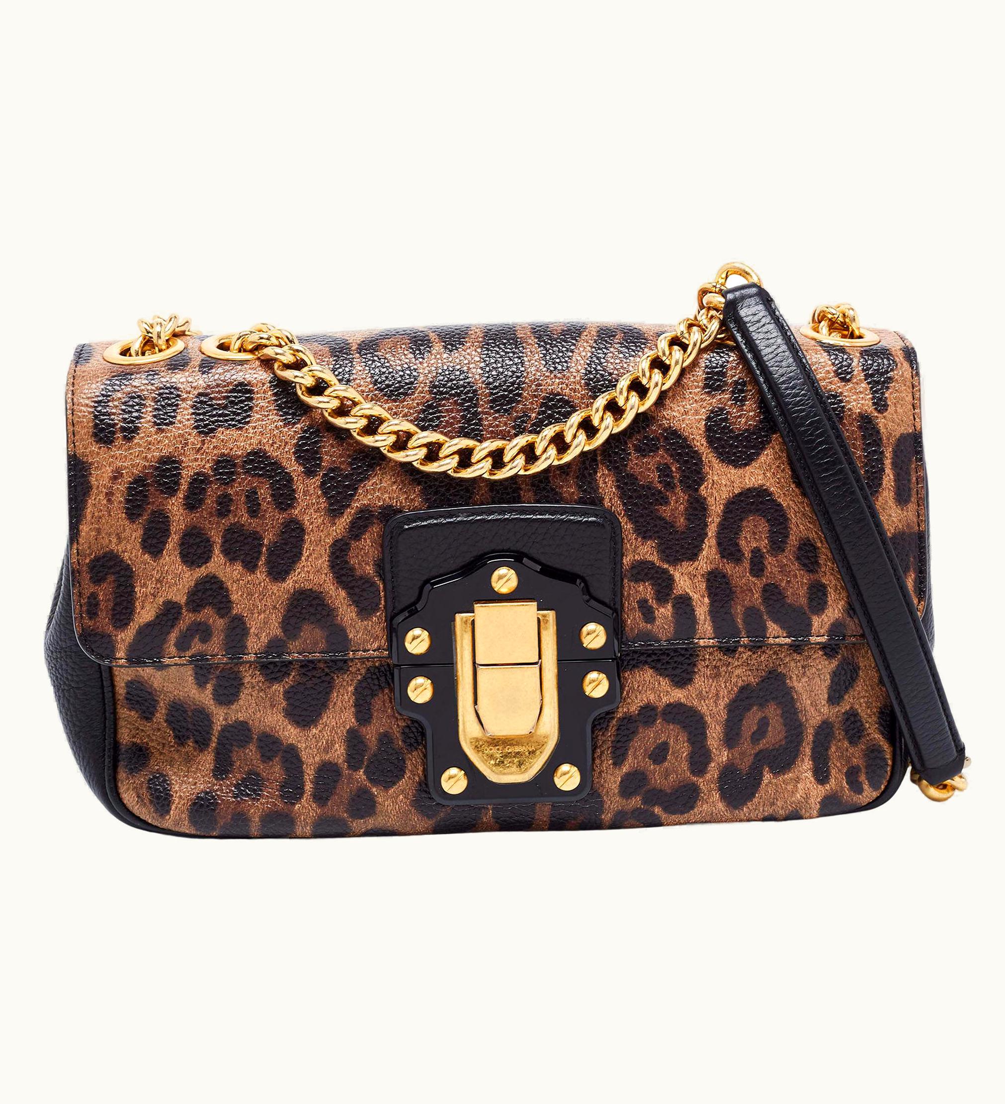 Dolce & Gabbana Dolce & Gabbana Brown/Black Leopard Print Leather Lucia Shoulder Bag