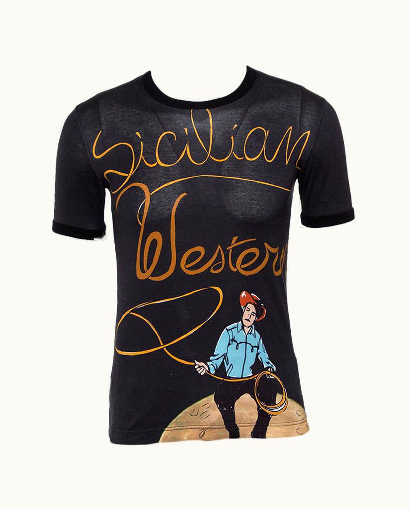 Dolce & Gabbana Dolce & Gabbana Black Sicilian Western Printed Cotton Crewneck T-Shirt