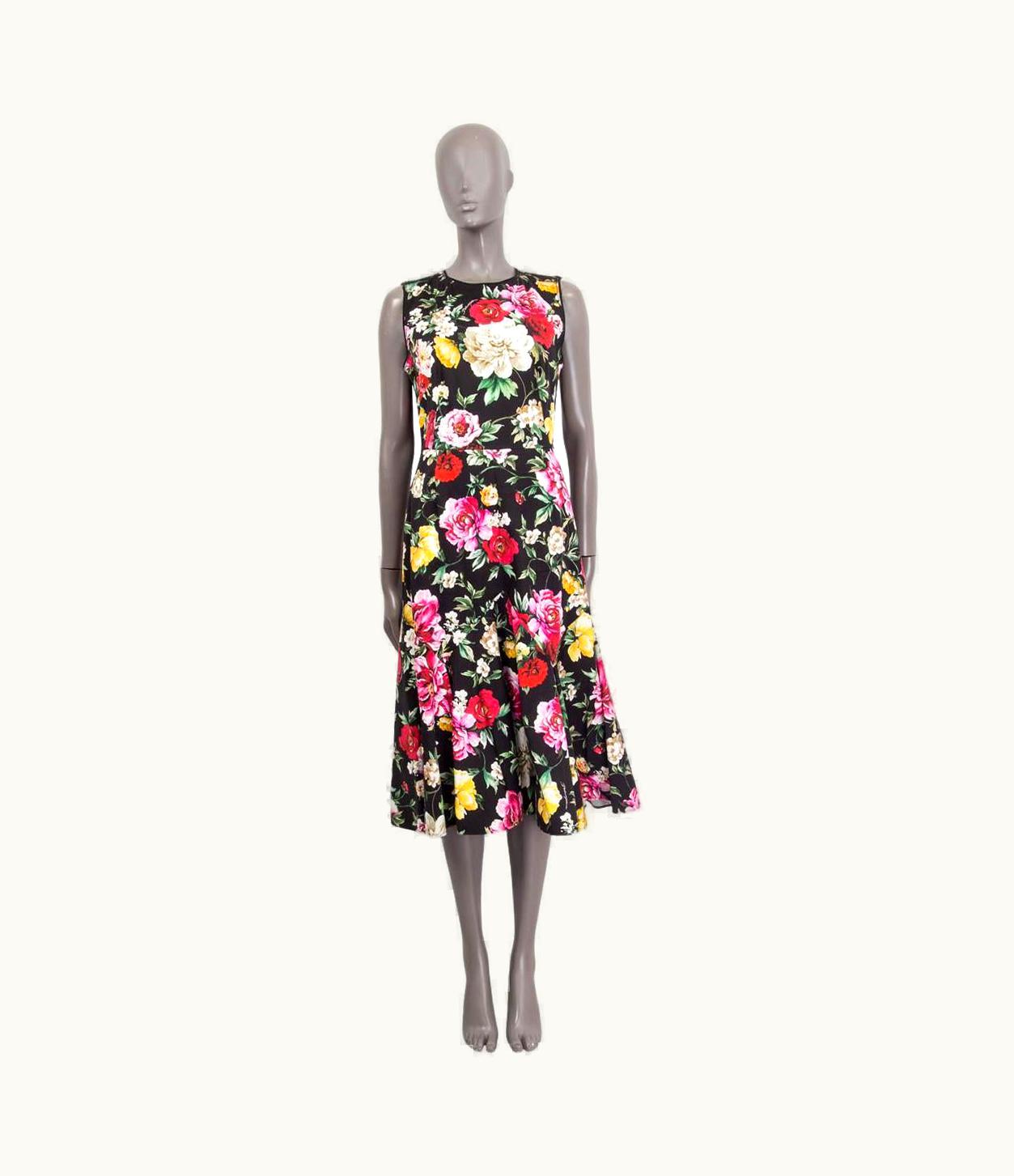Dolce & Gabbana Dolce & Gabbana Black Cotton Floral Sleeveless Flare Midi Dress