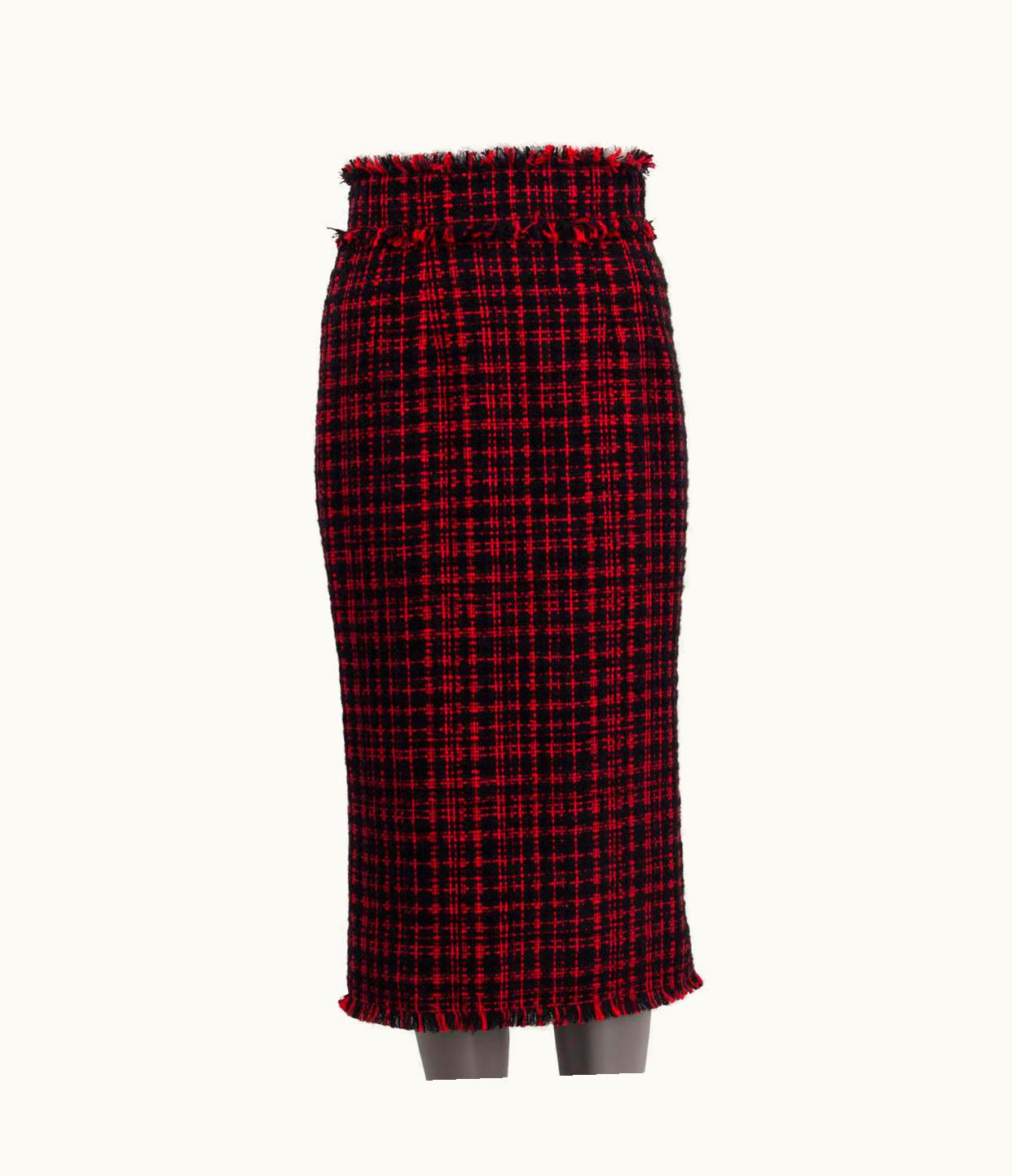 Dolce & Gabbana Dolce & Gabbana Black & Red Cotton Fringed Tartan Tweed Skirt
