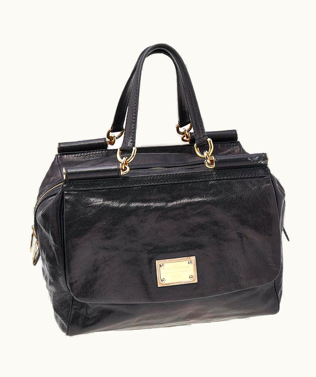 Dolce & Gabbana Dolce & Gabbana Black Leather Large Miss Sicily Top Handle Bag UZ0609946