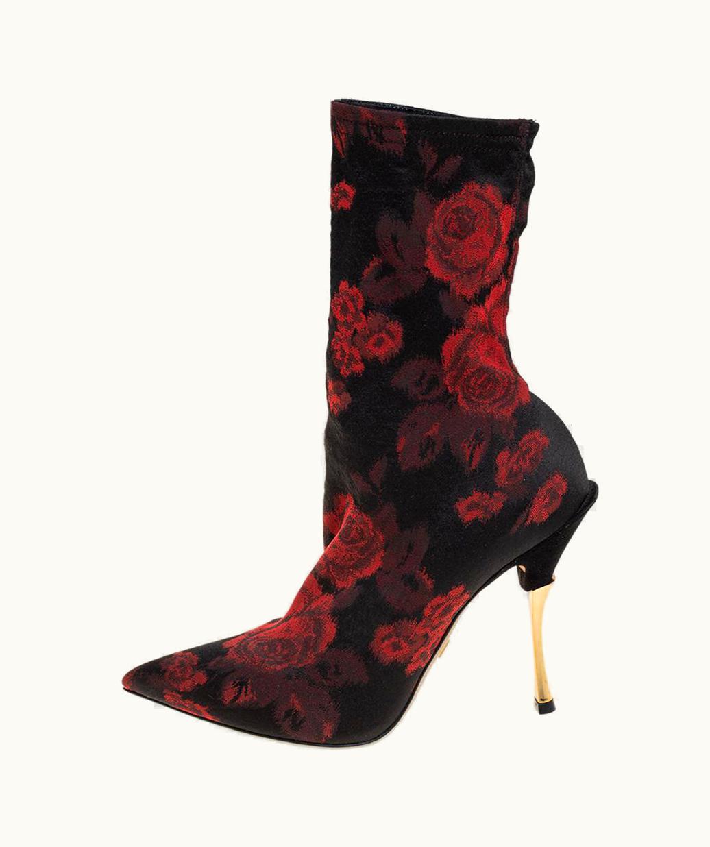 Dolce & Gabbana Dolce & Gabbana Black/Red Gardinale Stretch Fabric Ankle Booties