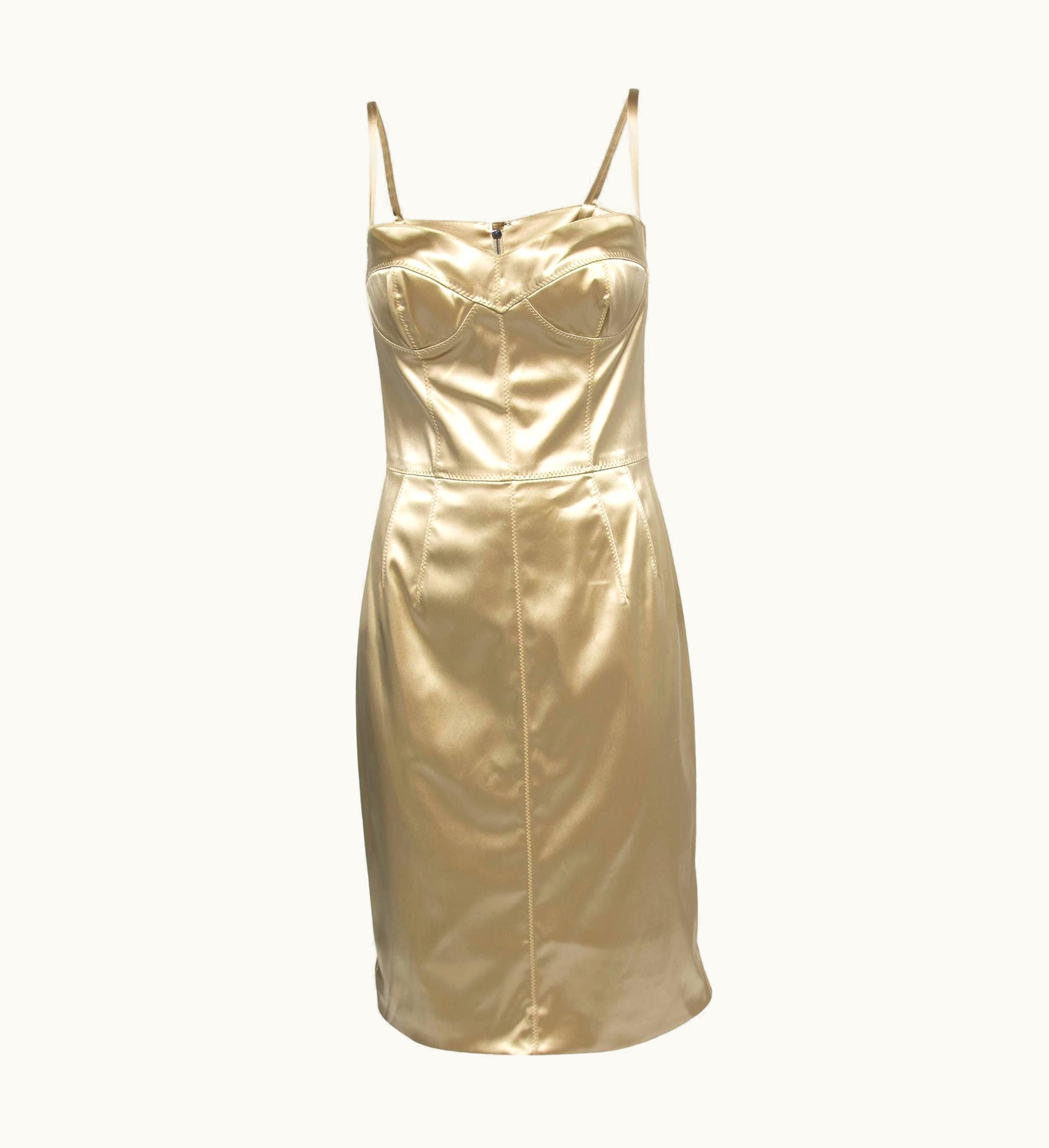 Dolce & Gabbana Dolce & Gabbana Champagne Gold Stretch Satin Bustier Bodycon Dress