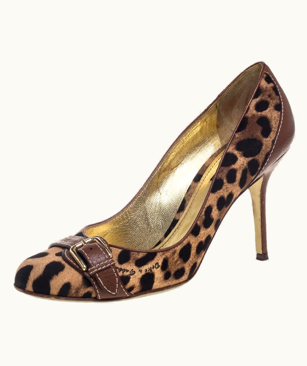 Dolce & Gabbana Dolce & Gabbana Beige Animal Print Canvas And Leather Pumps