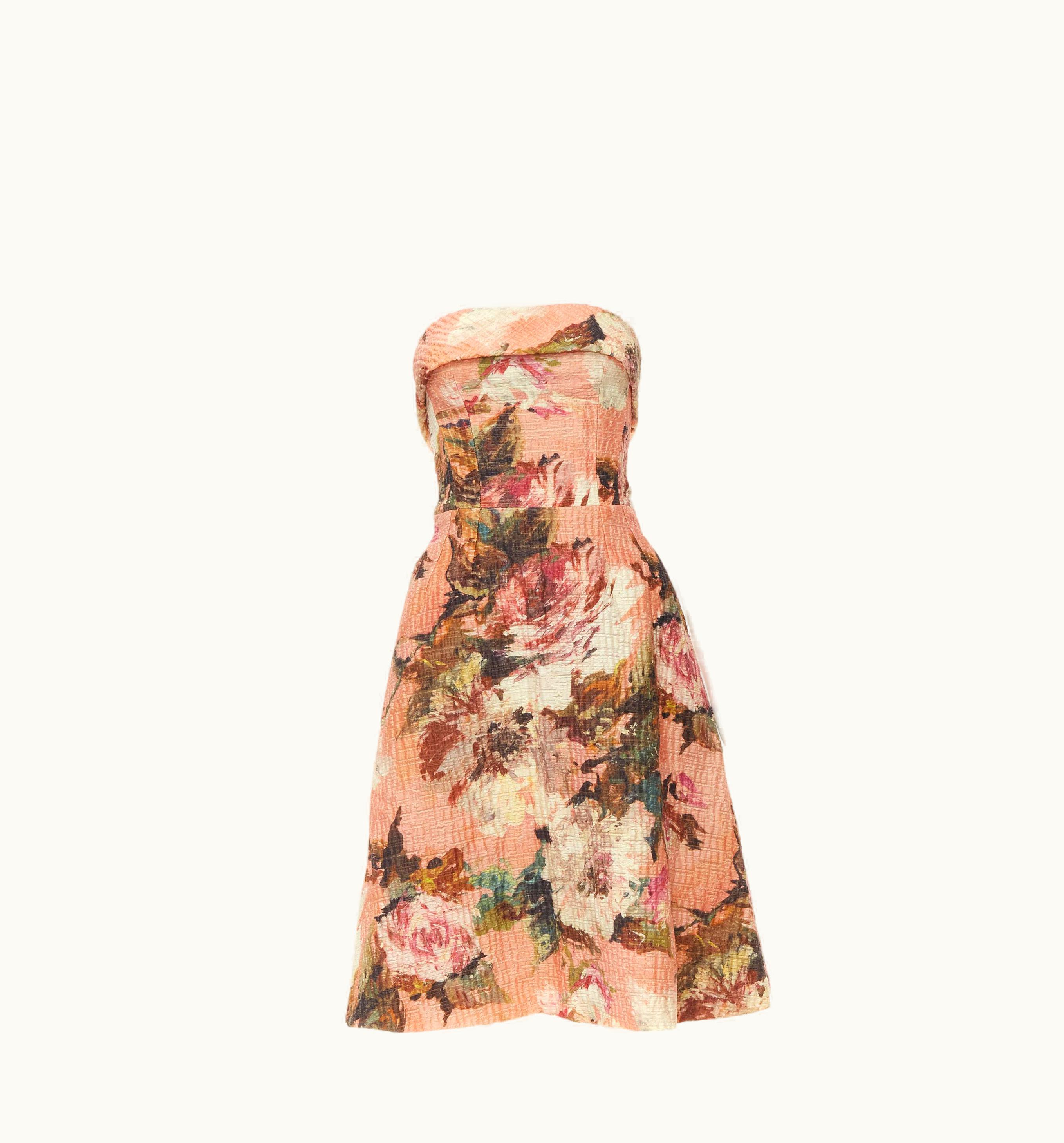 Dolce & Gabbana Dolce Gabbana Pink Rose Cloque Boned Corset Strapless Cocktail Dress