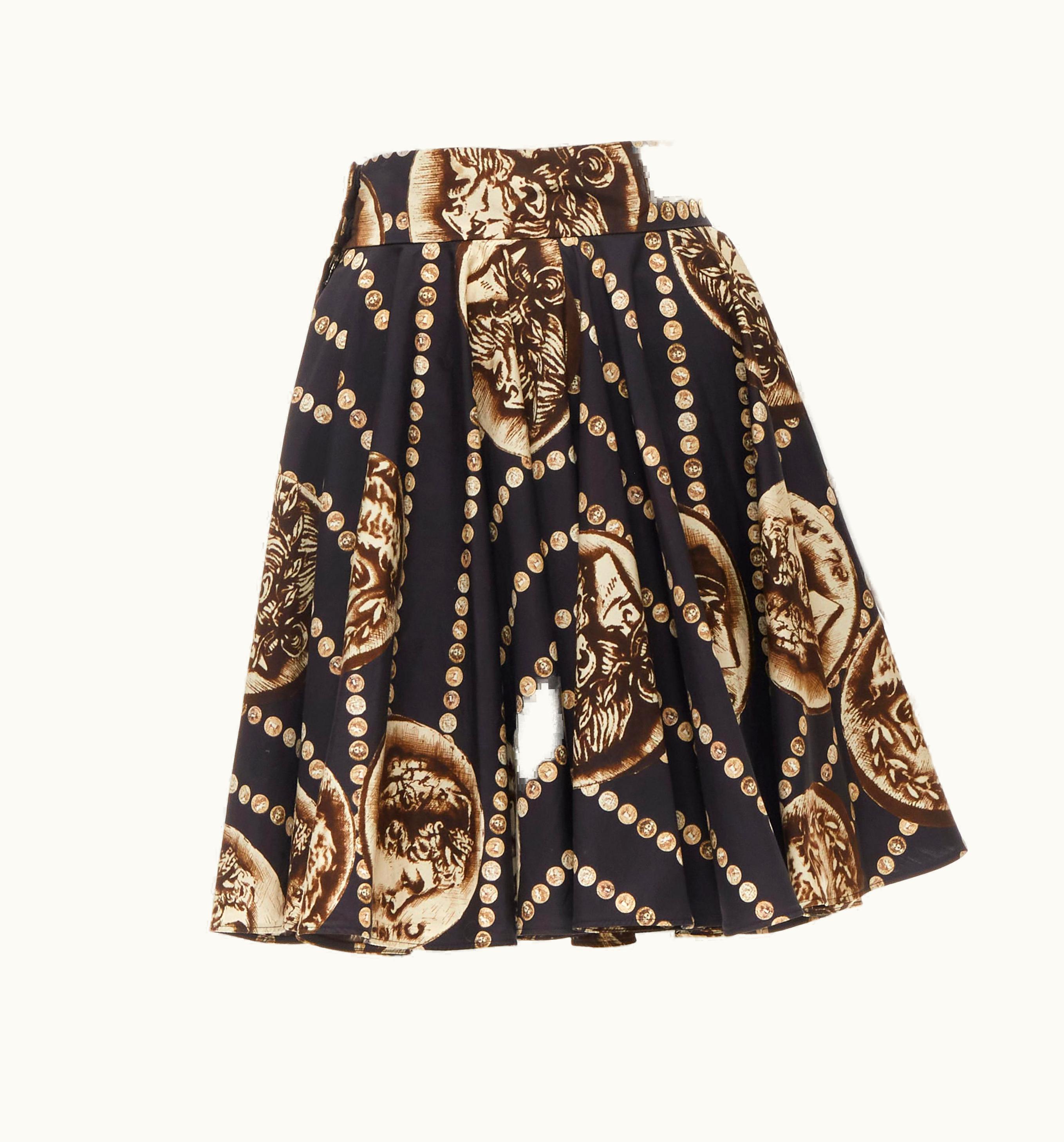Dolce & Gabbana Dolce Gabbana Antique Roman Medallion Coin Black Cotton Flared Skirt