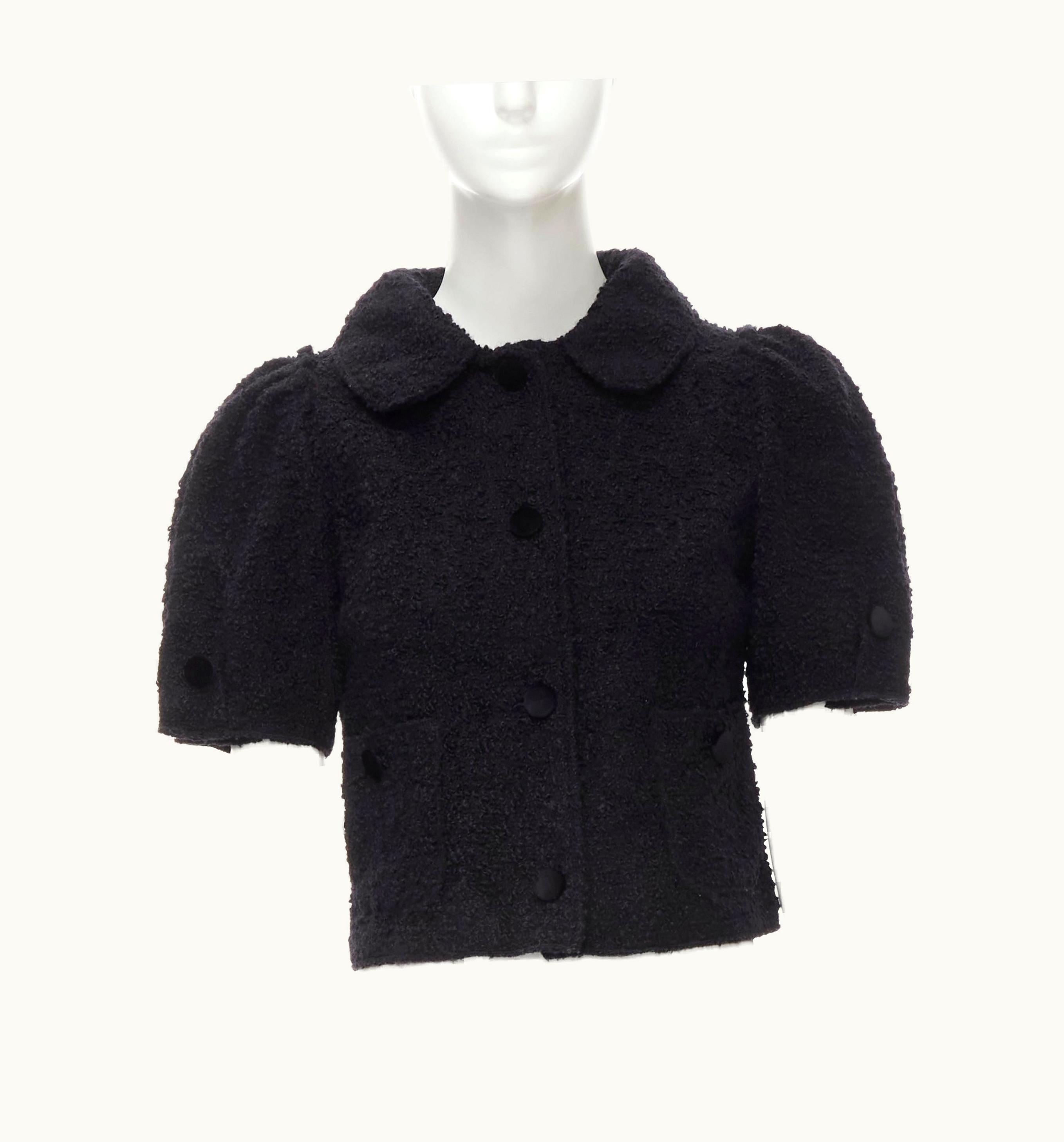 Dolce & Gabbana Dolce Gabbana Black Wool Boucle Tweed Puff Sleeve Short Jacket