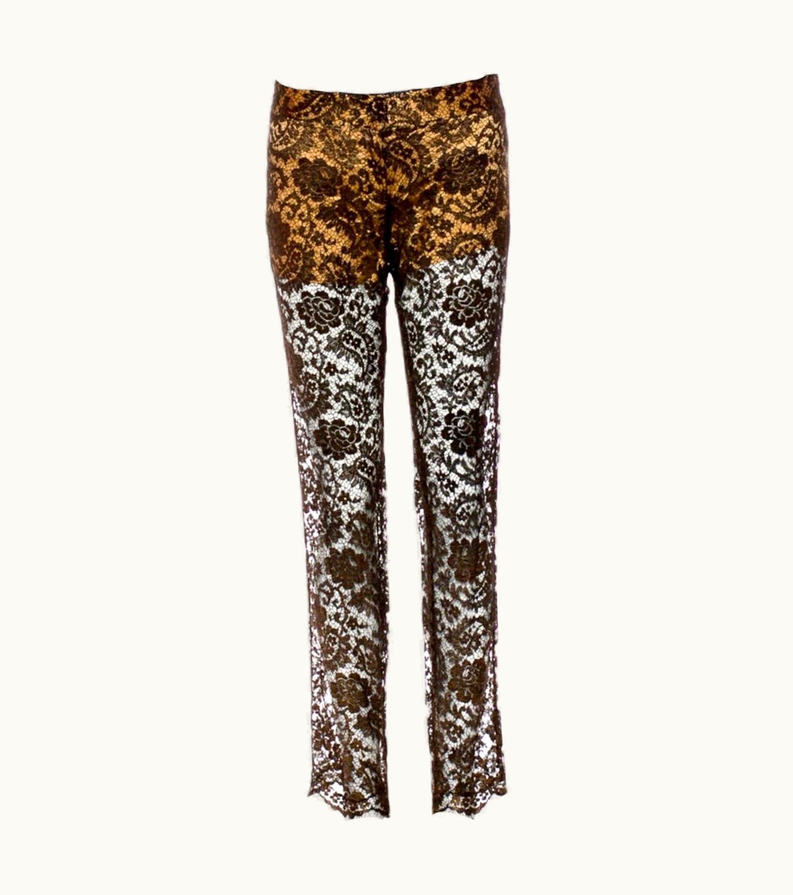 Dolce & Gabbana Dolce & Gabbana Gold-Coated Semi Sheer Lace & Silk Pants Trousers