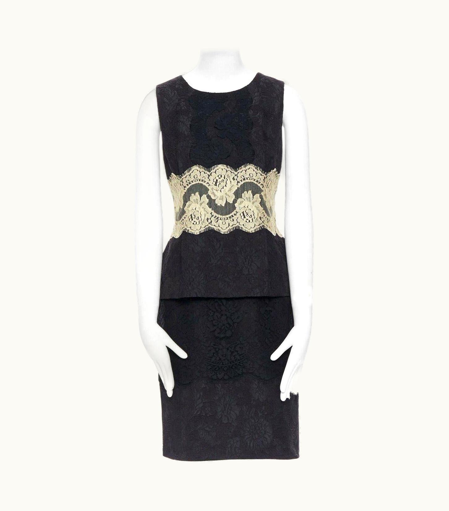 Dolce & Gabbana Dolce Gabbana Black Cotton Floral Jacquard Lace Applique Peplum Dress