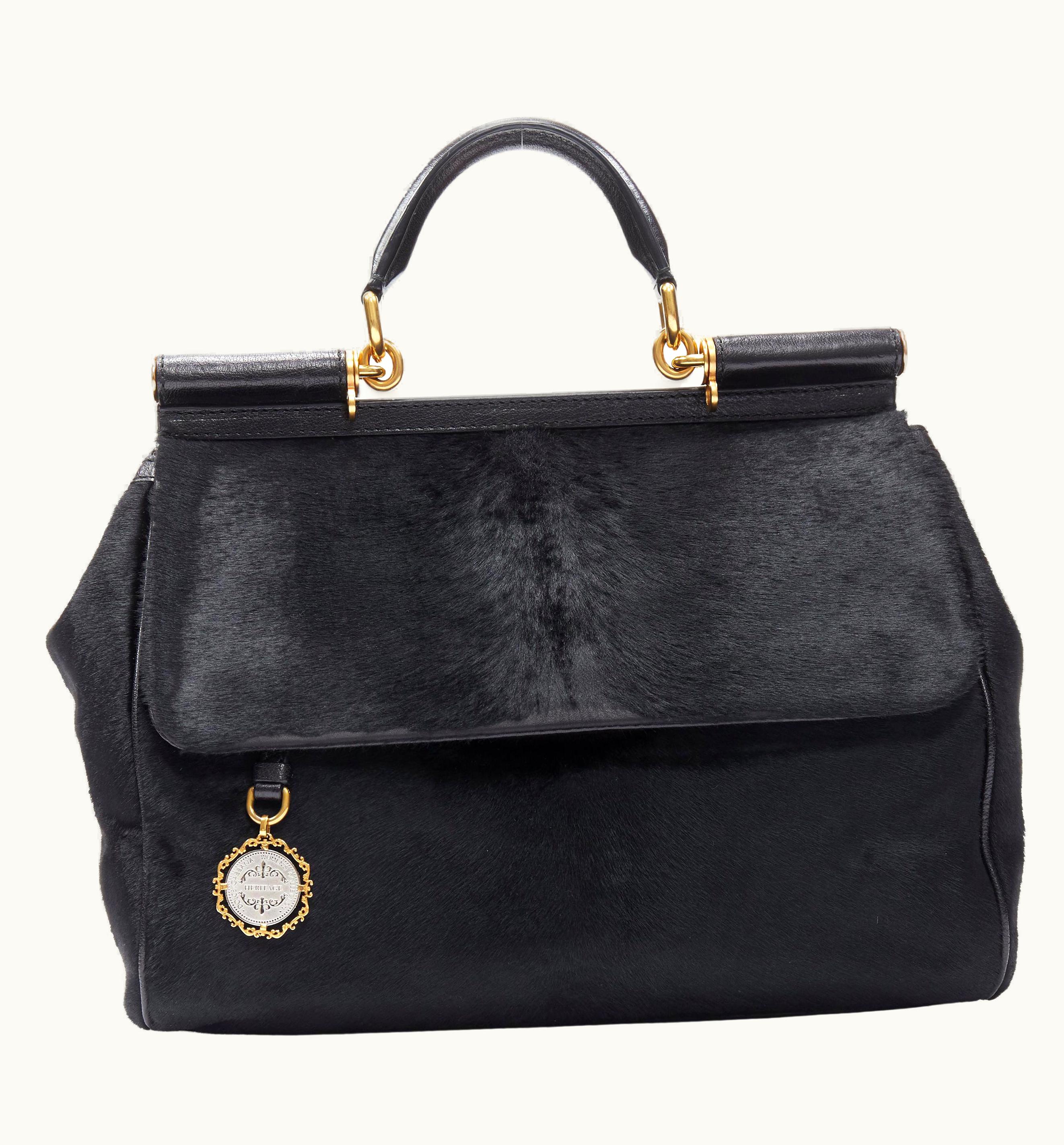 Dolce & Gabbana Dolce Gabbana Large Miss Sicily Black Horse Coin Charm Top Handle Bag