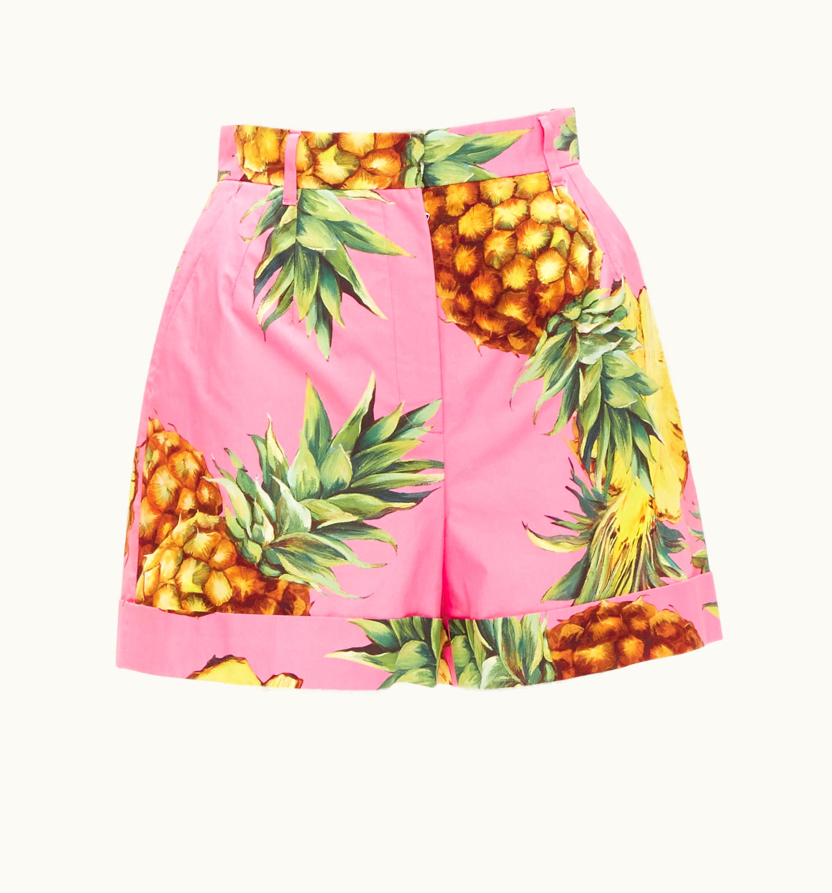 Dolce & Gabbana Dolce Gabbana Pink Pineapple Print A-line High Waisted Shorts