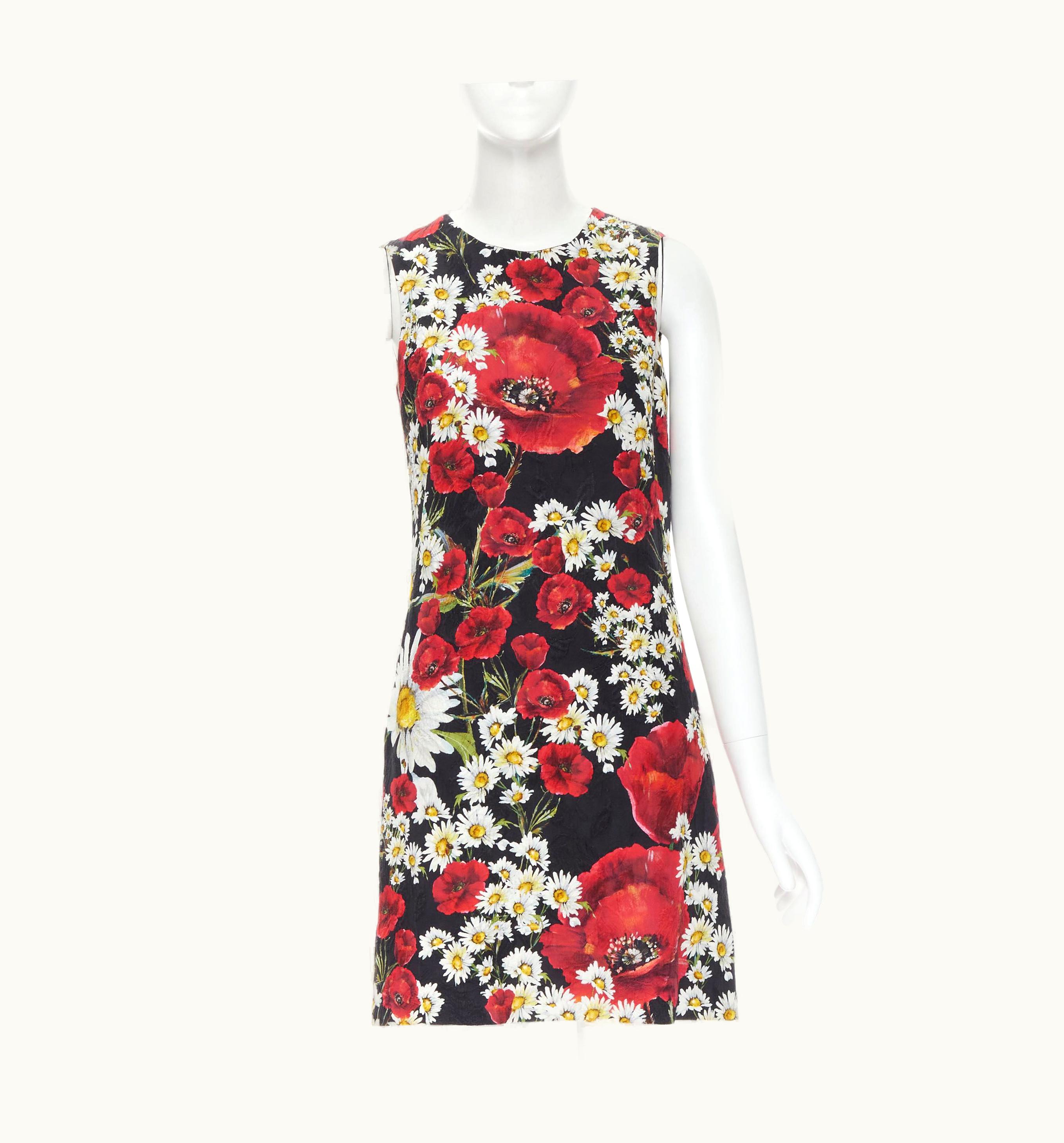 Dolce & Gabbana Dolce Gabbana Poppy Daisy Floral Print Jacquard Mini Sheath Dress